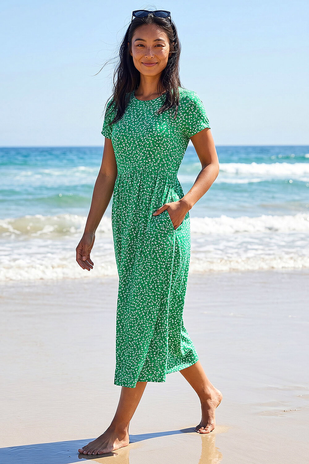 Green Petite Floral Print Midi Dress , Image 1 of 4