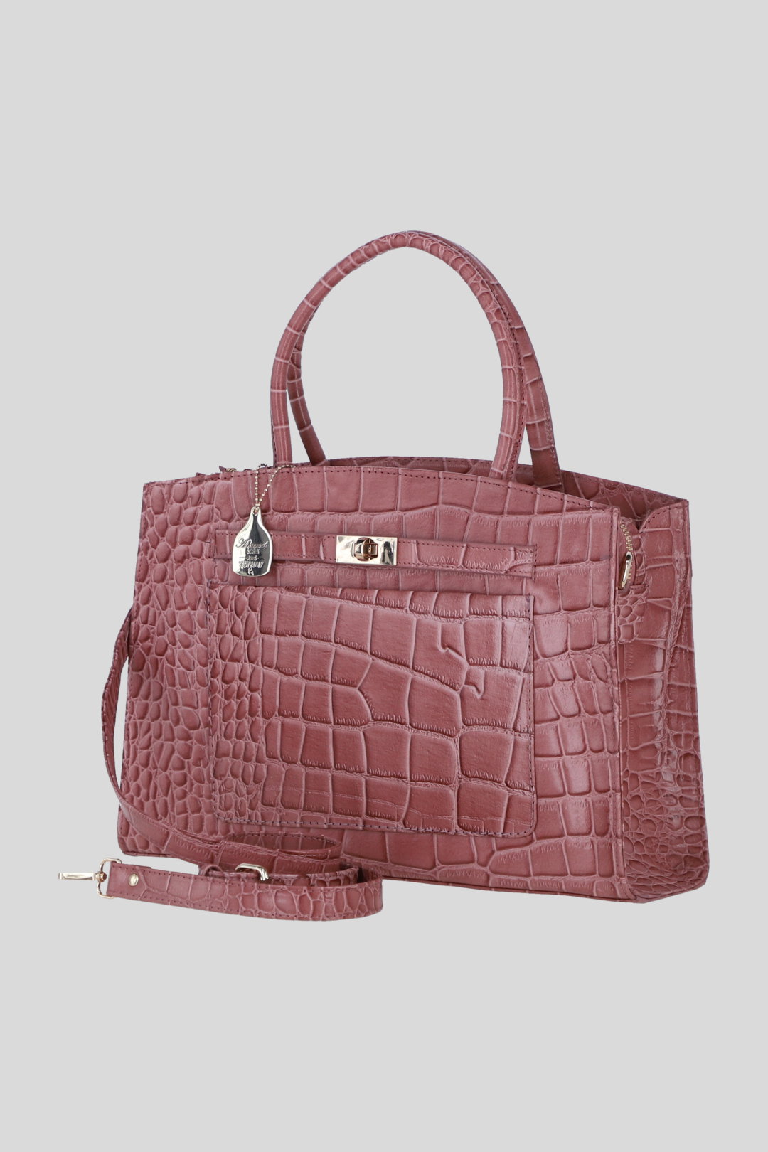Rose Real Leather Structured Handbag with Detachable Strap, Image 2 of 4