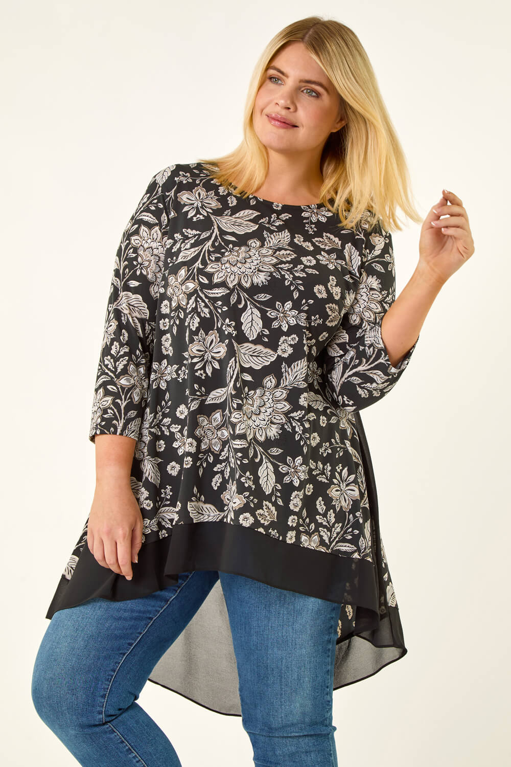 Black Curve Floral High Low Top, Image 5 of 5