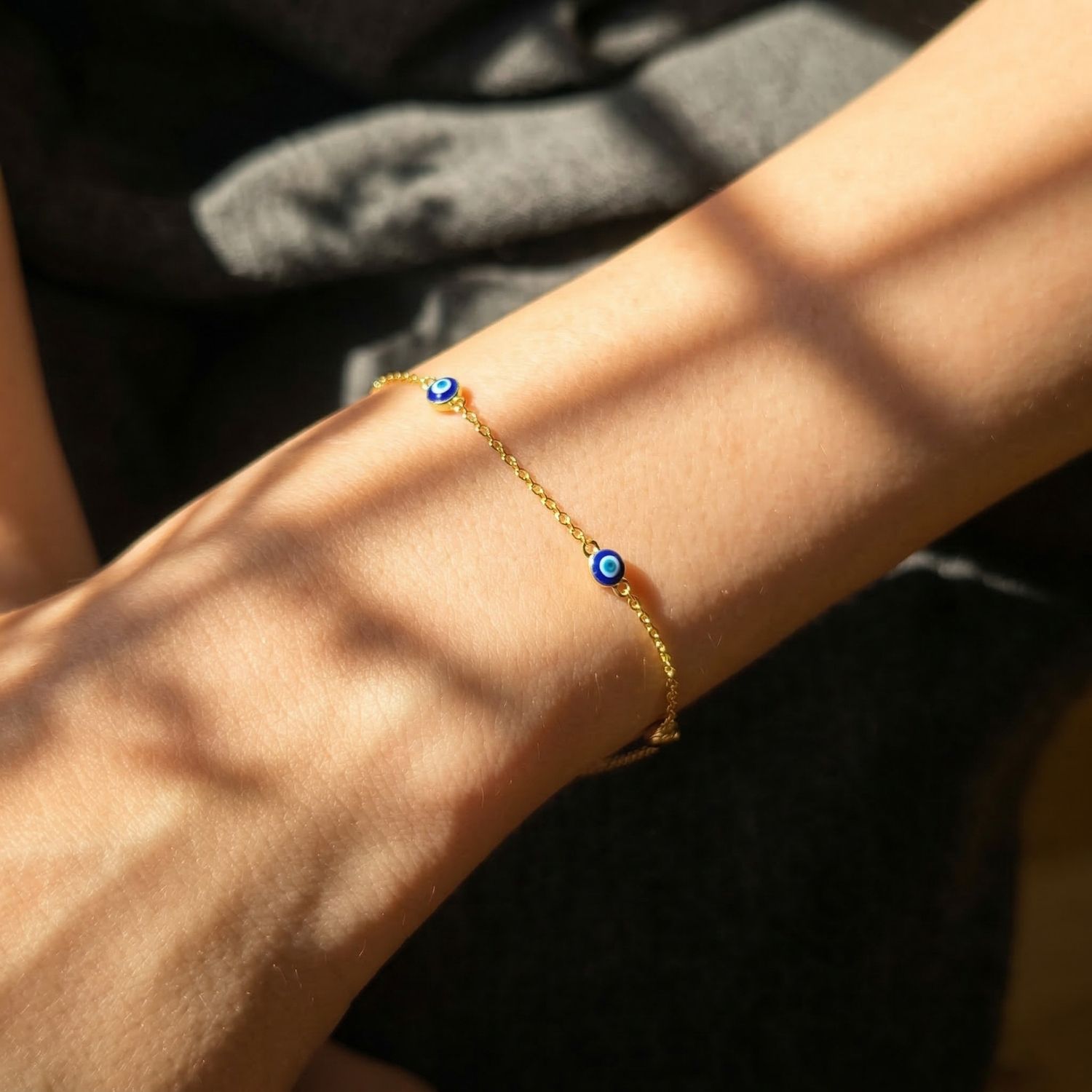 Gold Turkish Evil Eye Gold Plated Charm Friendship Bracelet, Image 4 of 5