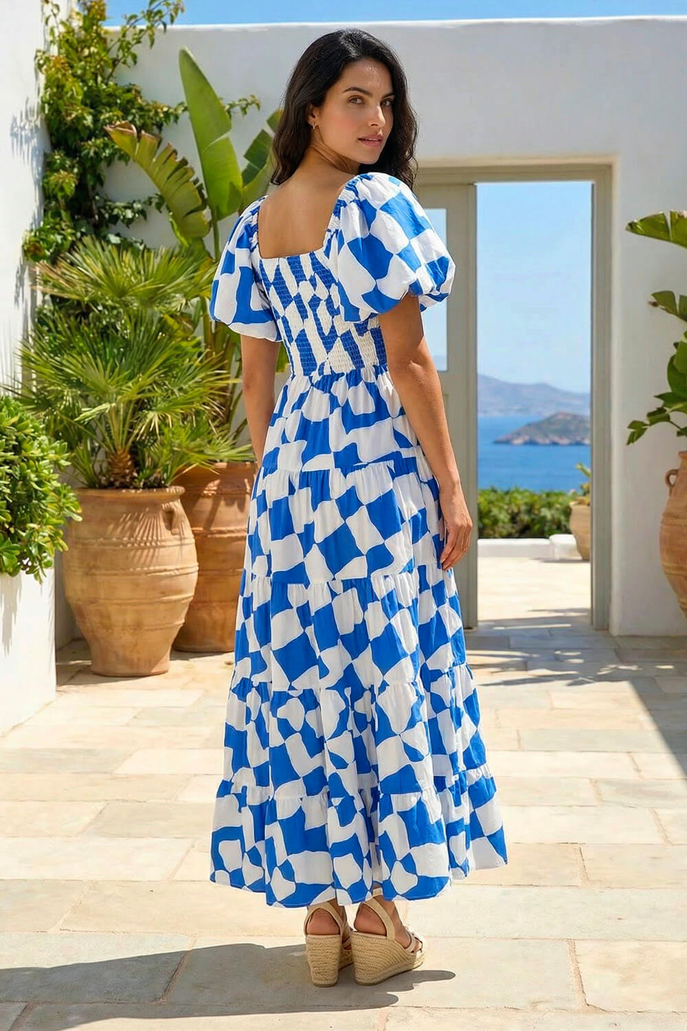 Blue Dusk Geo Print Tiered Dress, Image 4 of 4