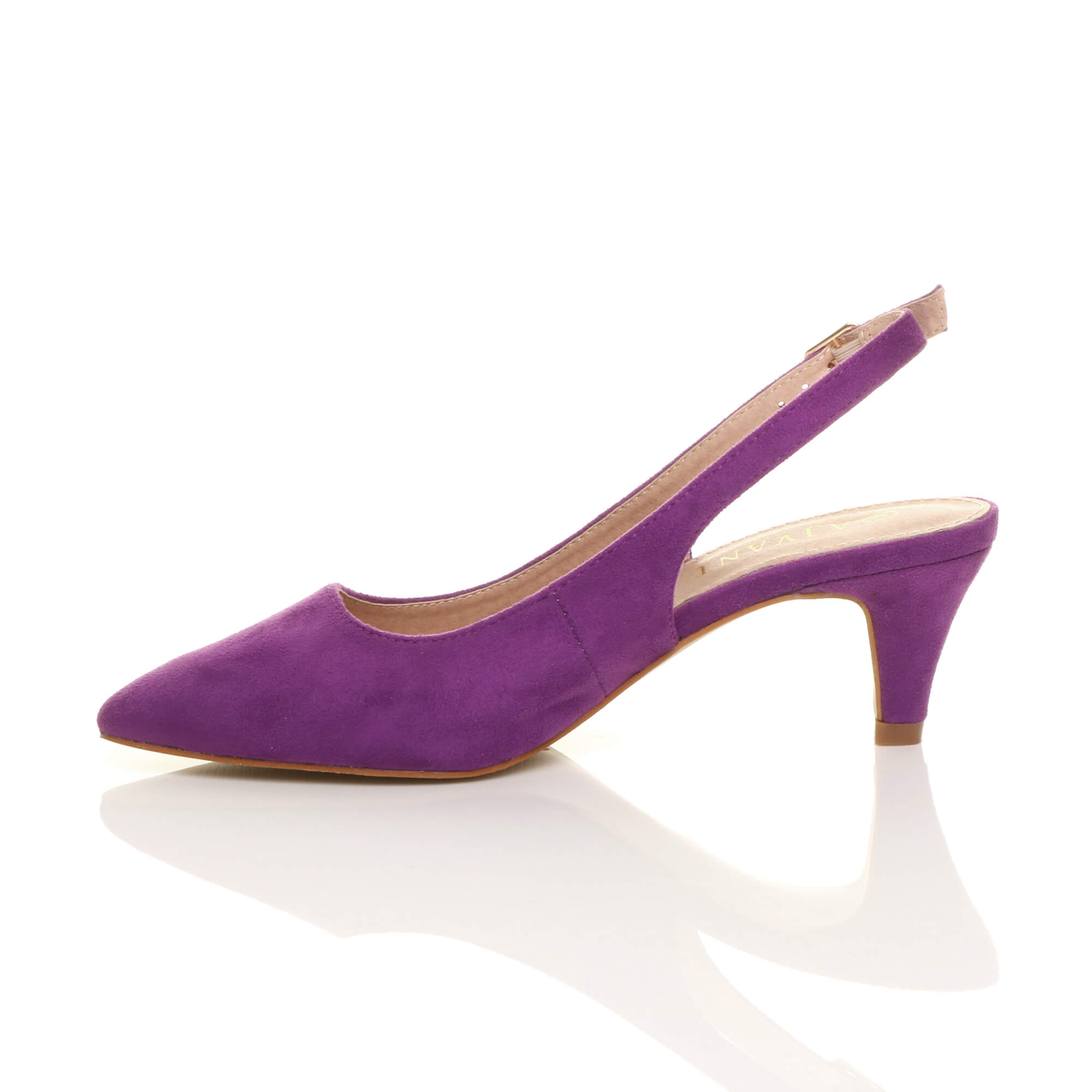 Purple AJVANI Purple Mid Heel Slingback Pointed Toe Court Shoes, Image 3 of 6