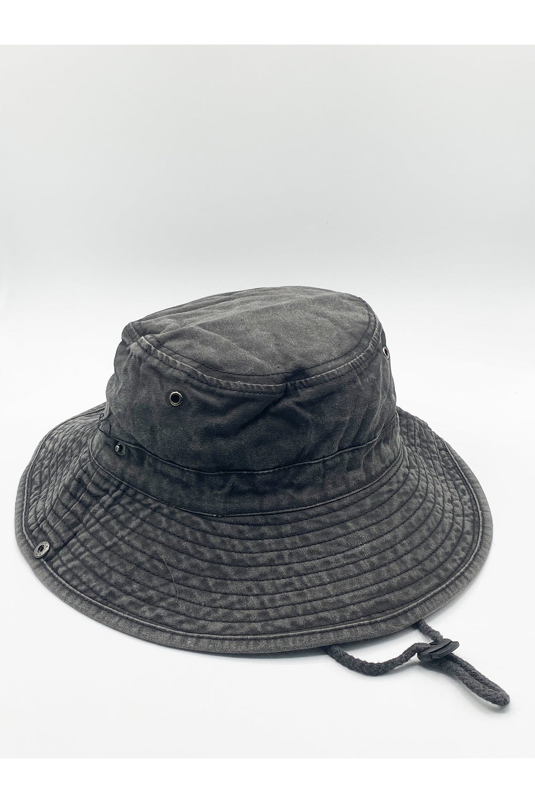 Dark Grey Grey Distressed Denim Safari Bucket Hat with Toggle Adjuster, Image 2 of 3