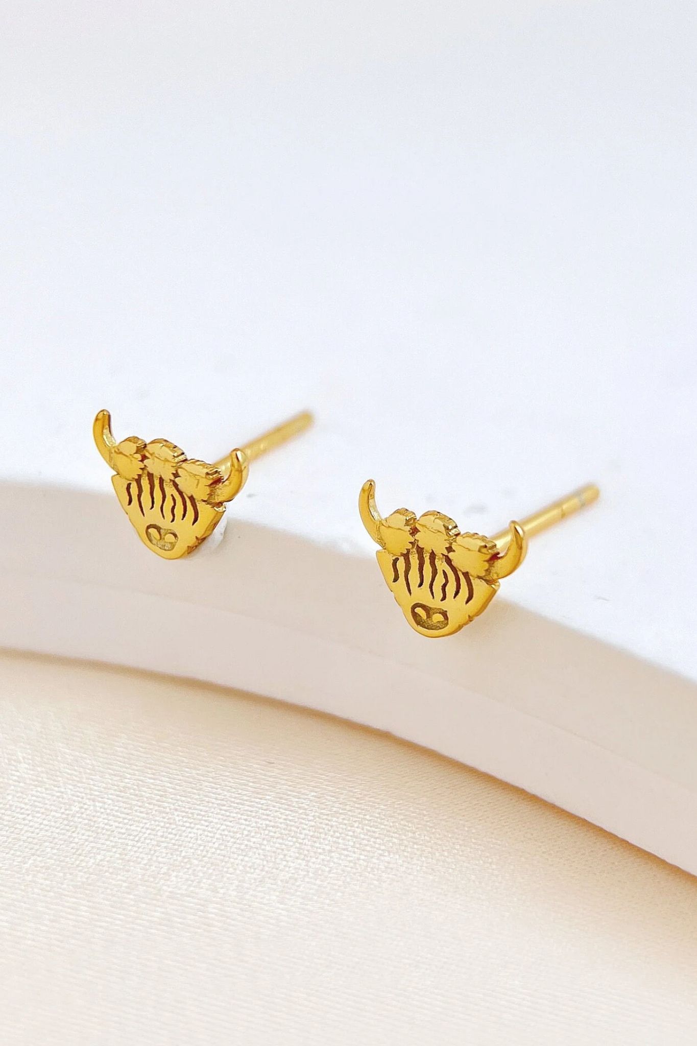 Gold Sterling Silver Highland Cow Crown Studs, Image 2 of 2