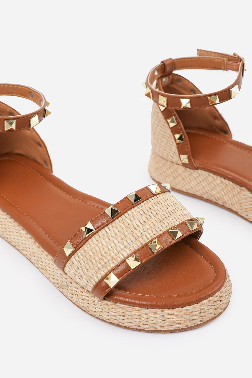 Tan 'Katara' Studded Gladiator Braided Strap, Image 4 of 5