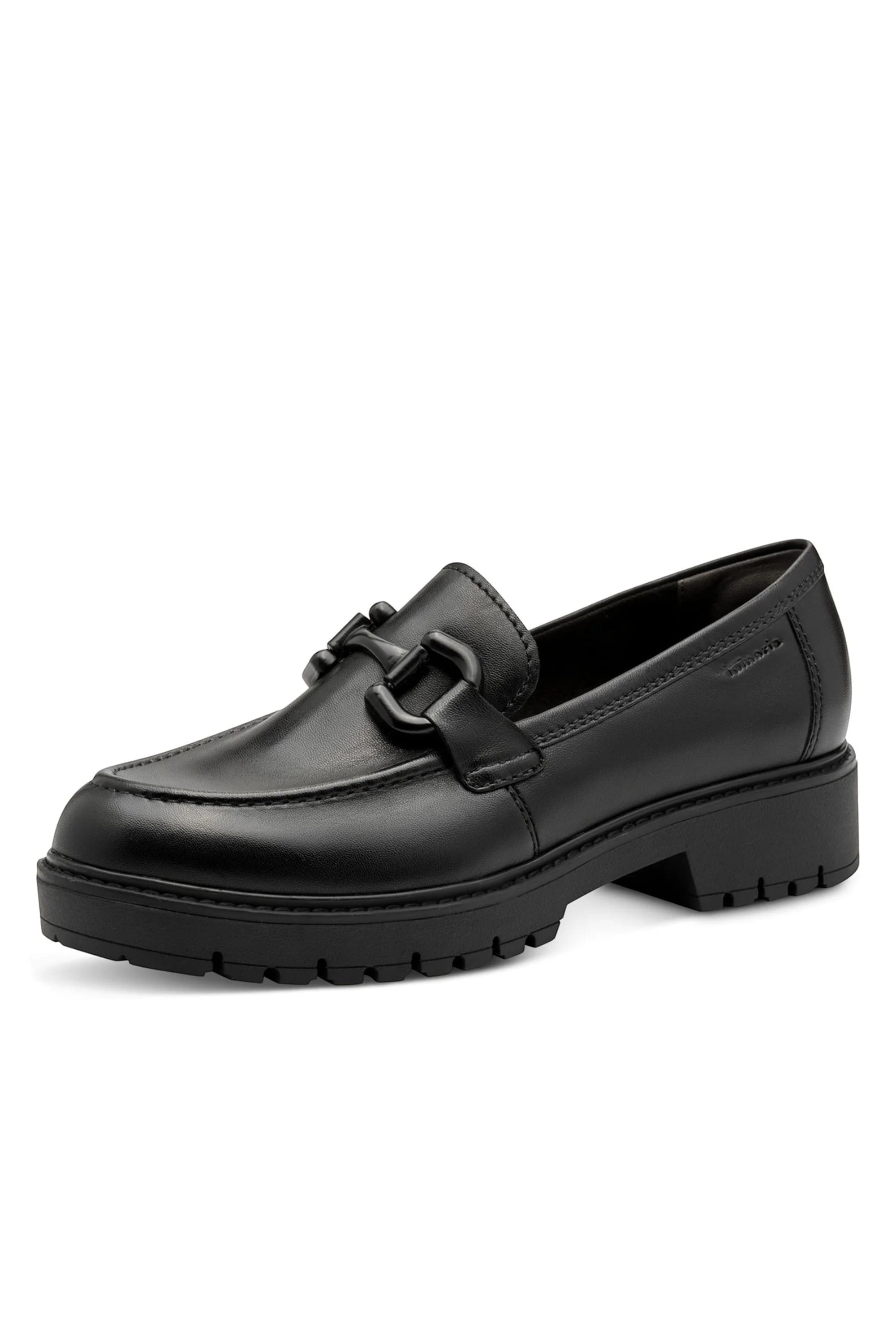 Black Tamaris Black Tamaris Black Leather Platform Loafers, Image 3 of 7