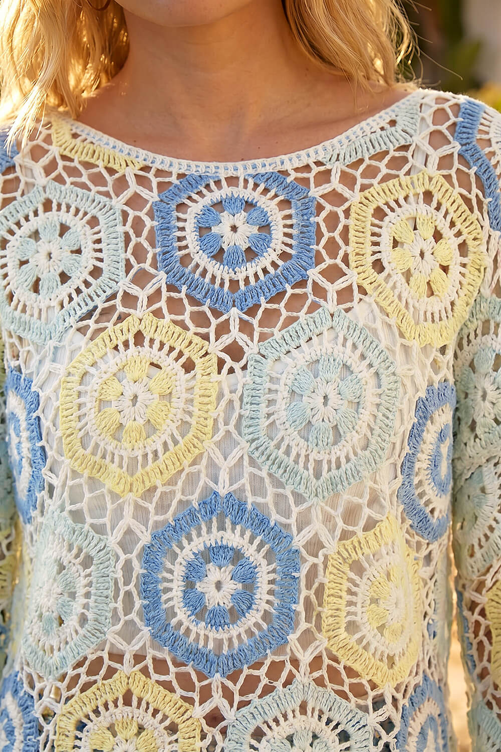Light Blue Floral Crochet Knit Top, Image 5 of 4