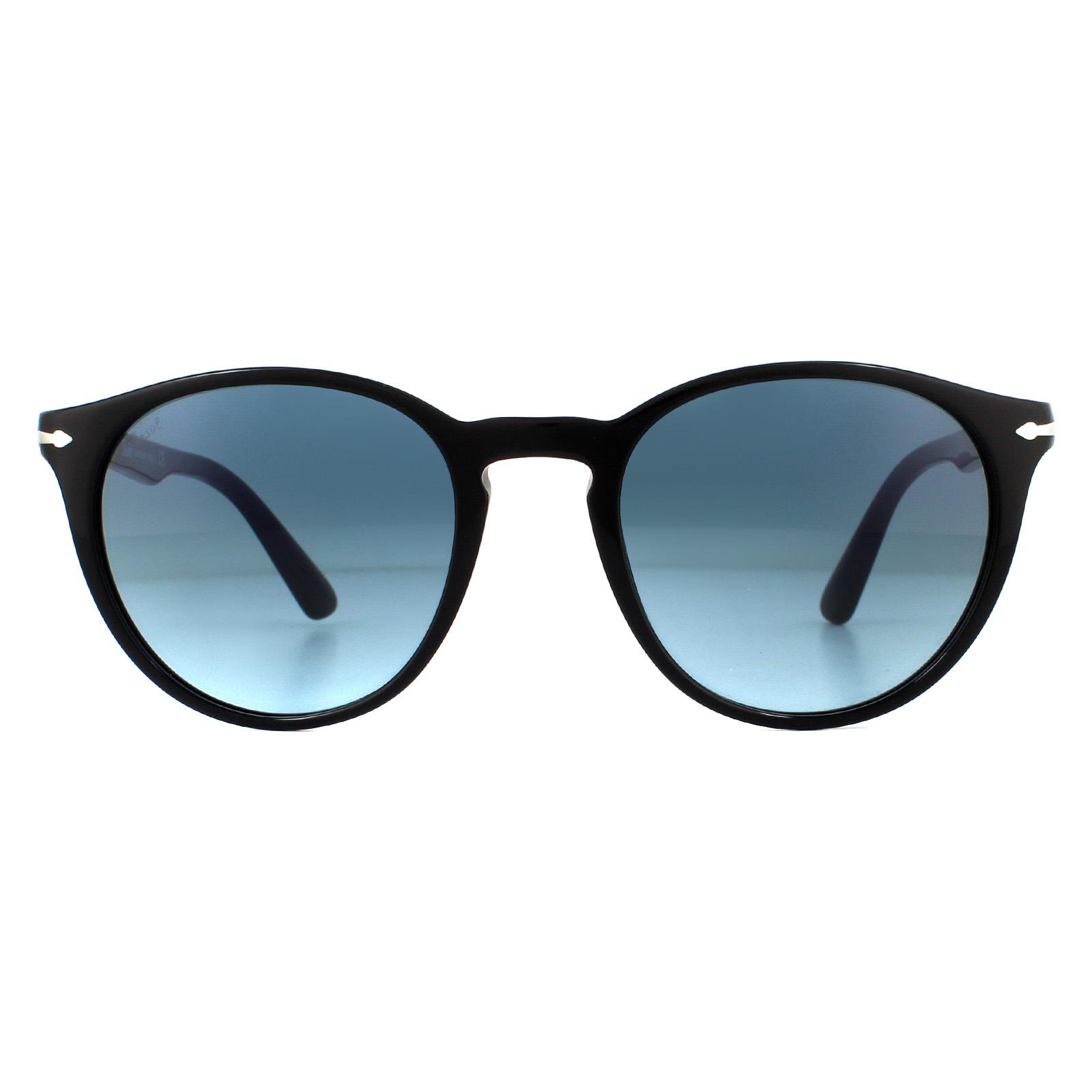 Black Persol Black Round Black Azure Gradient Blue Sunglasses, Image 1 of 4