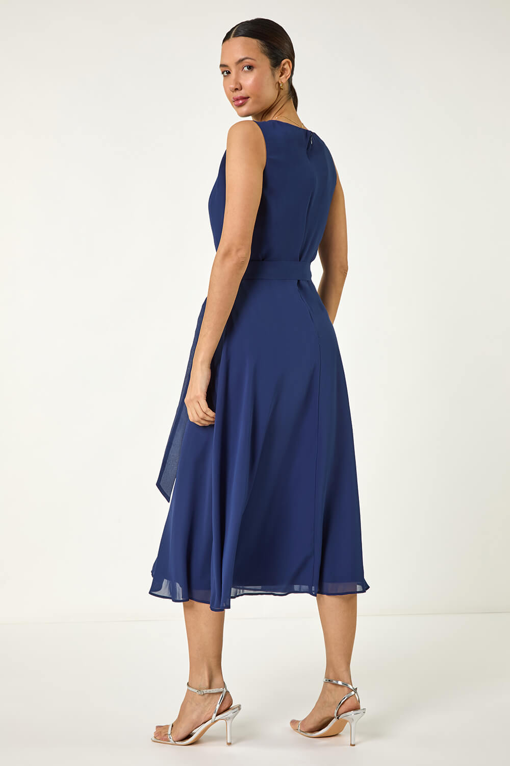 Pleated Chiffon Dress in Navy