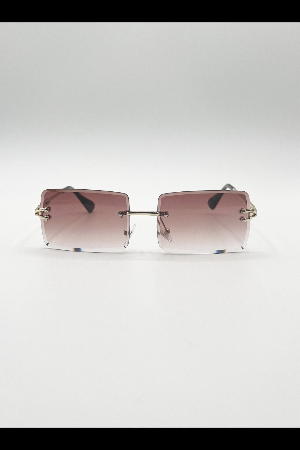 Brown Rimless Rectangle Sunglasses in Brown, Image 2 of 6