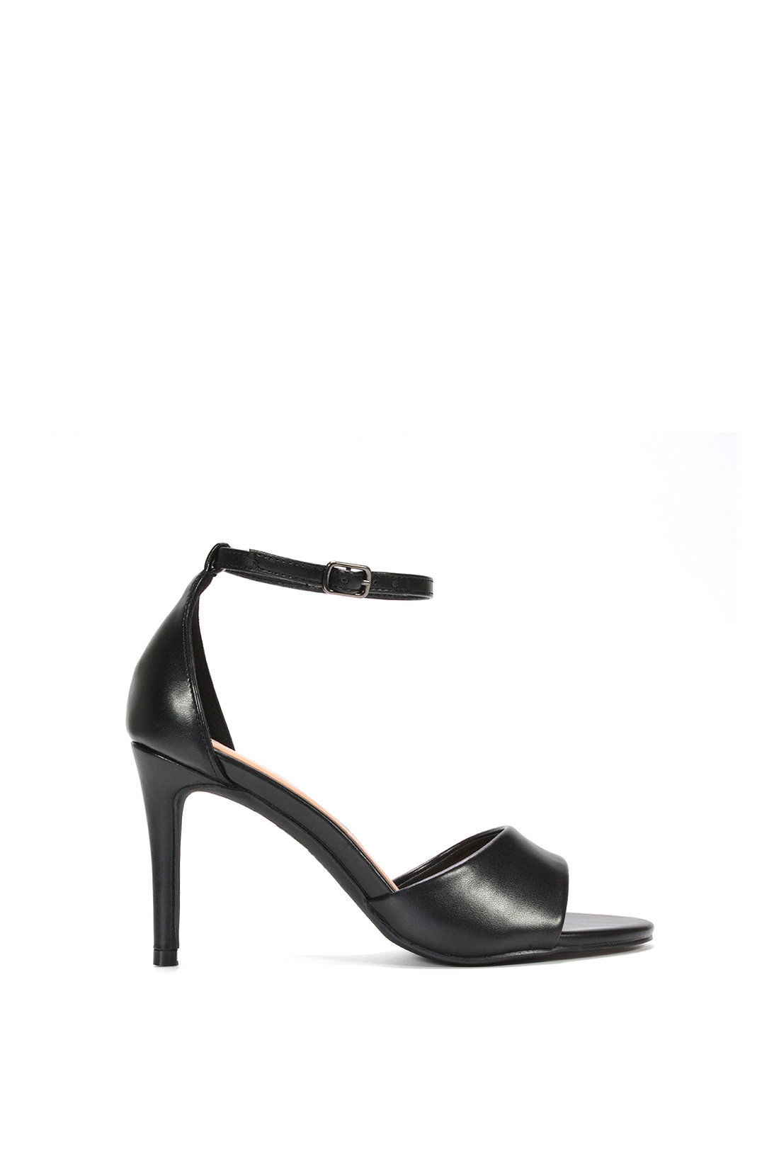 Black Stiletto Heel Open Toe Sandals With Ankle Strap, Image 1 of 6