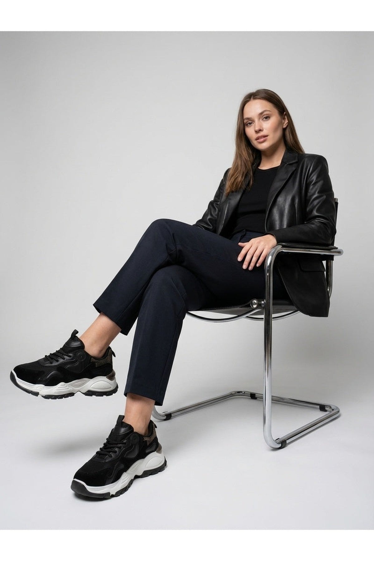 Black iKrush Black Ivy Studded Chunky Trainers, Image 4 of 5