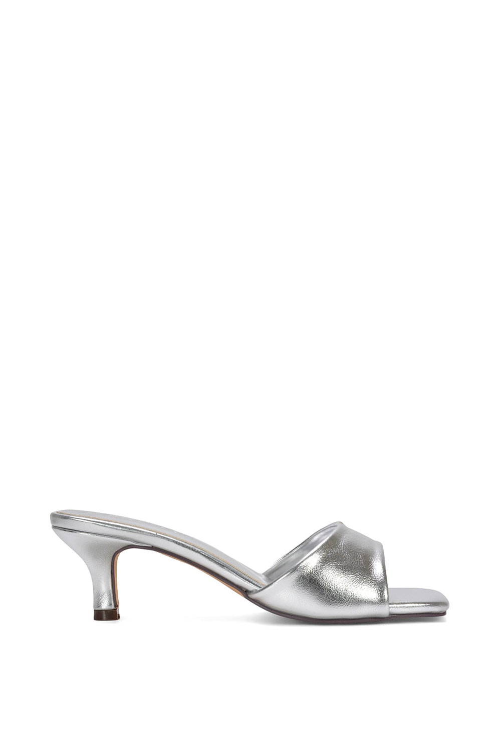 Silver XY LONDON Silver 'Pearl' Square Toe Stiletto Kitten Heel Mule Sandals, Image 1 of 6