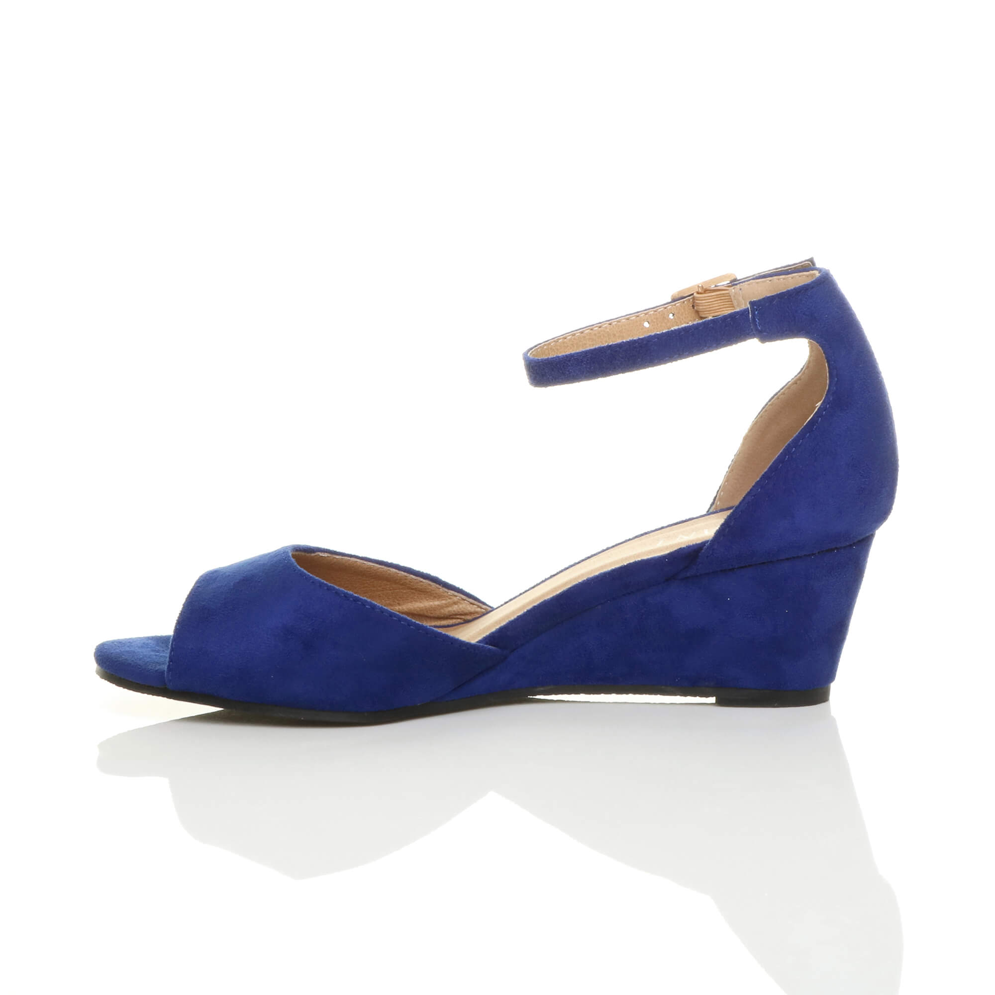 Royal Blue AJVANI Royal Blue Mid Wedge Heel Ankle Strap Sandals, Image 3 of 6