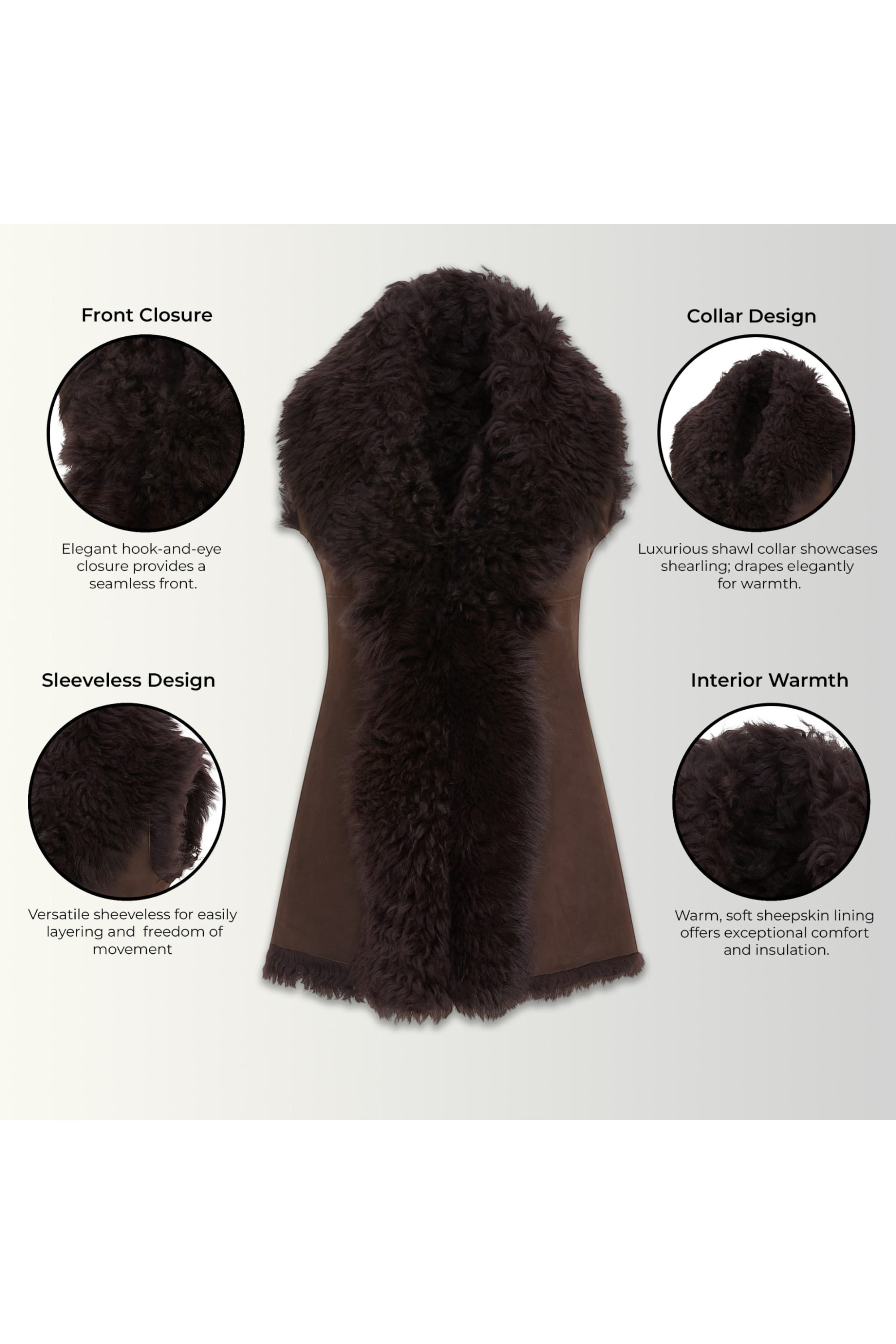 Brown Toscana Shearling Sheep Leather Gilet, Image 3 of 7