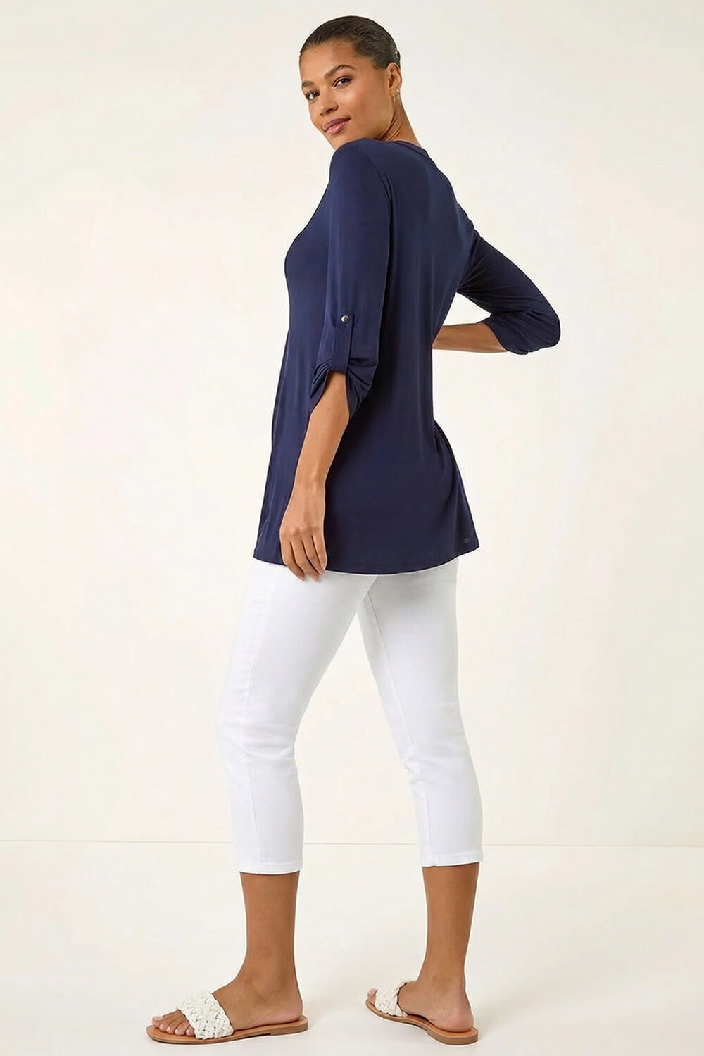 Navy Button Detail Tunic Top, Image 4 of 5