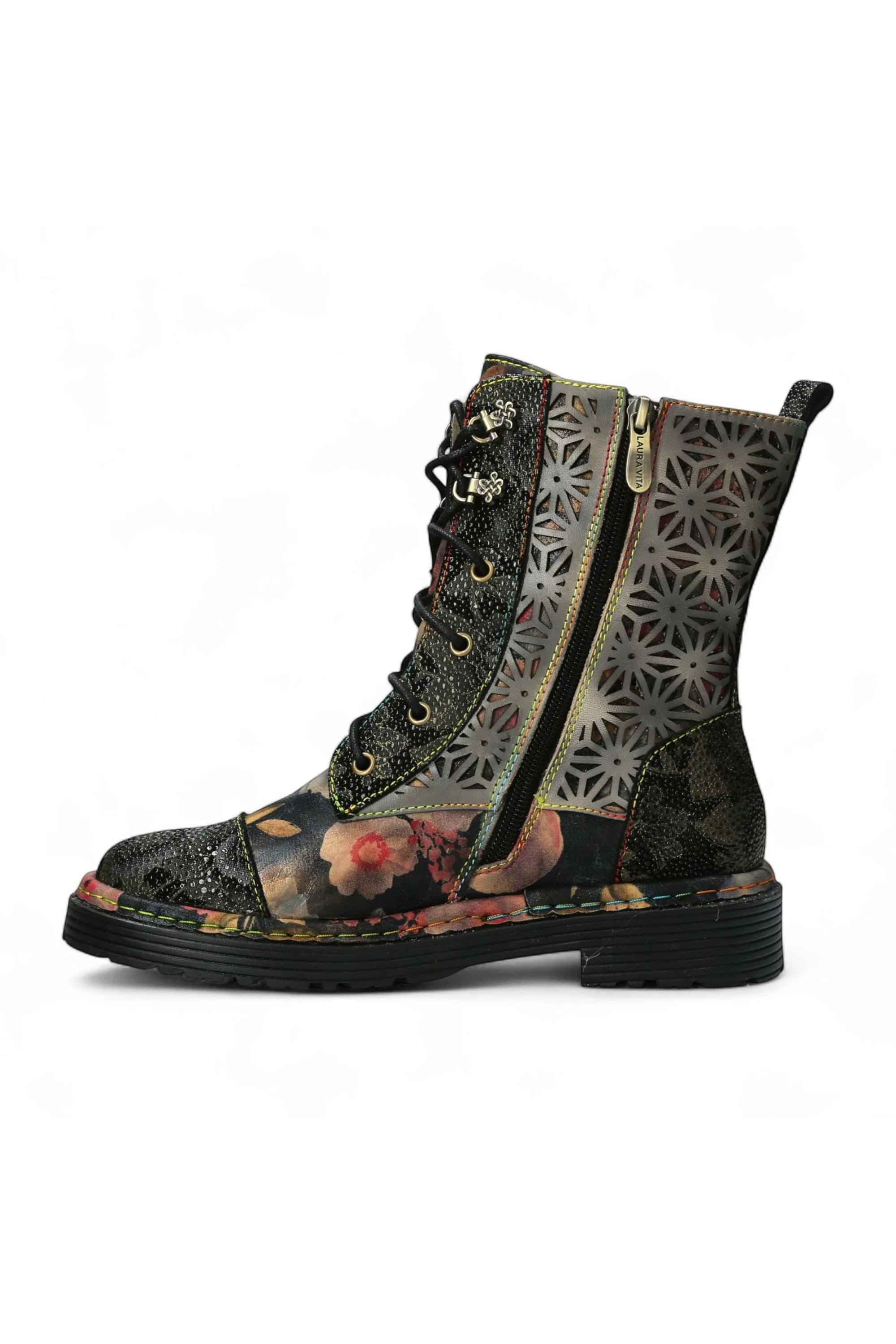Black Womens Gothic Ankle High Boots-INCAS-036, Image 4 of 7