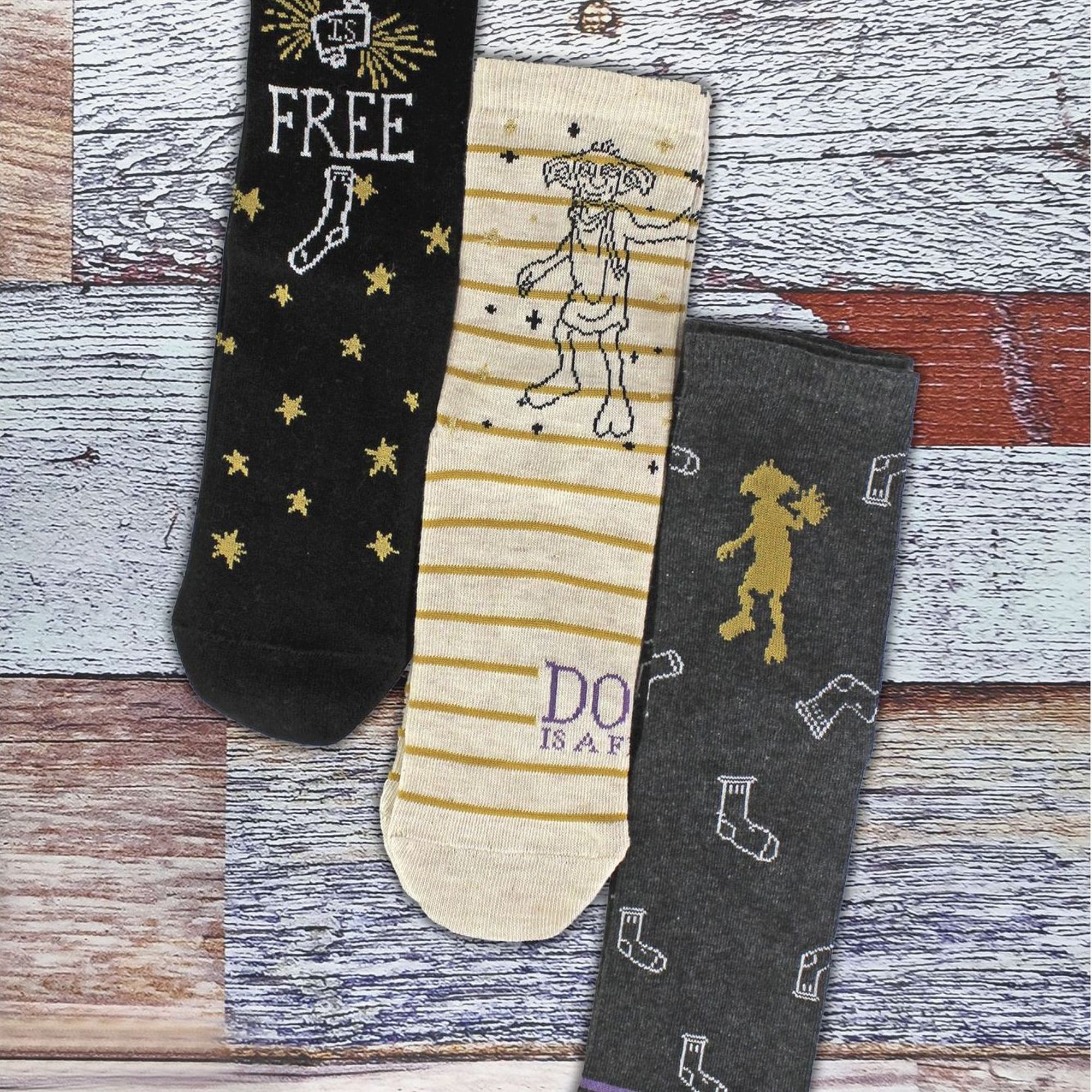 Multi Ladies 3 Pack “Dobby Is Free” Harry Potter Socks, Image 3 of 5