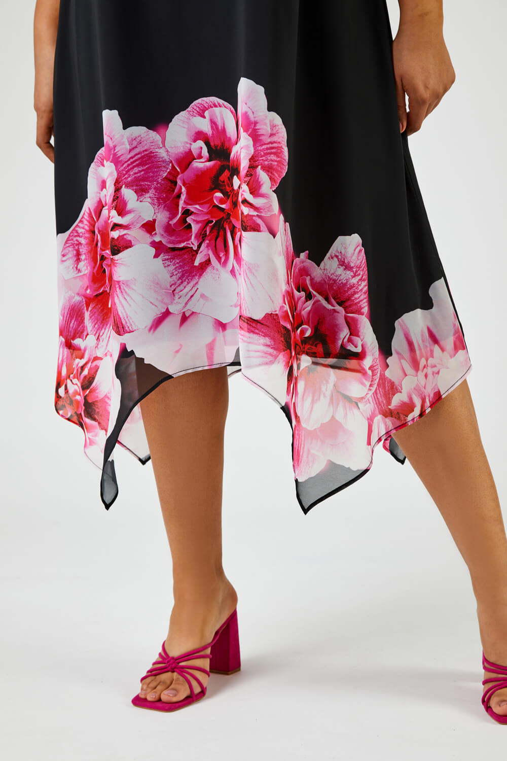 Pink Curve Floral Asymmetric Chiffon Dress, Image 6 of 5