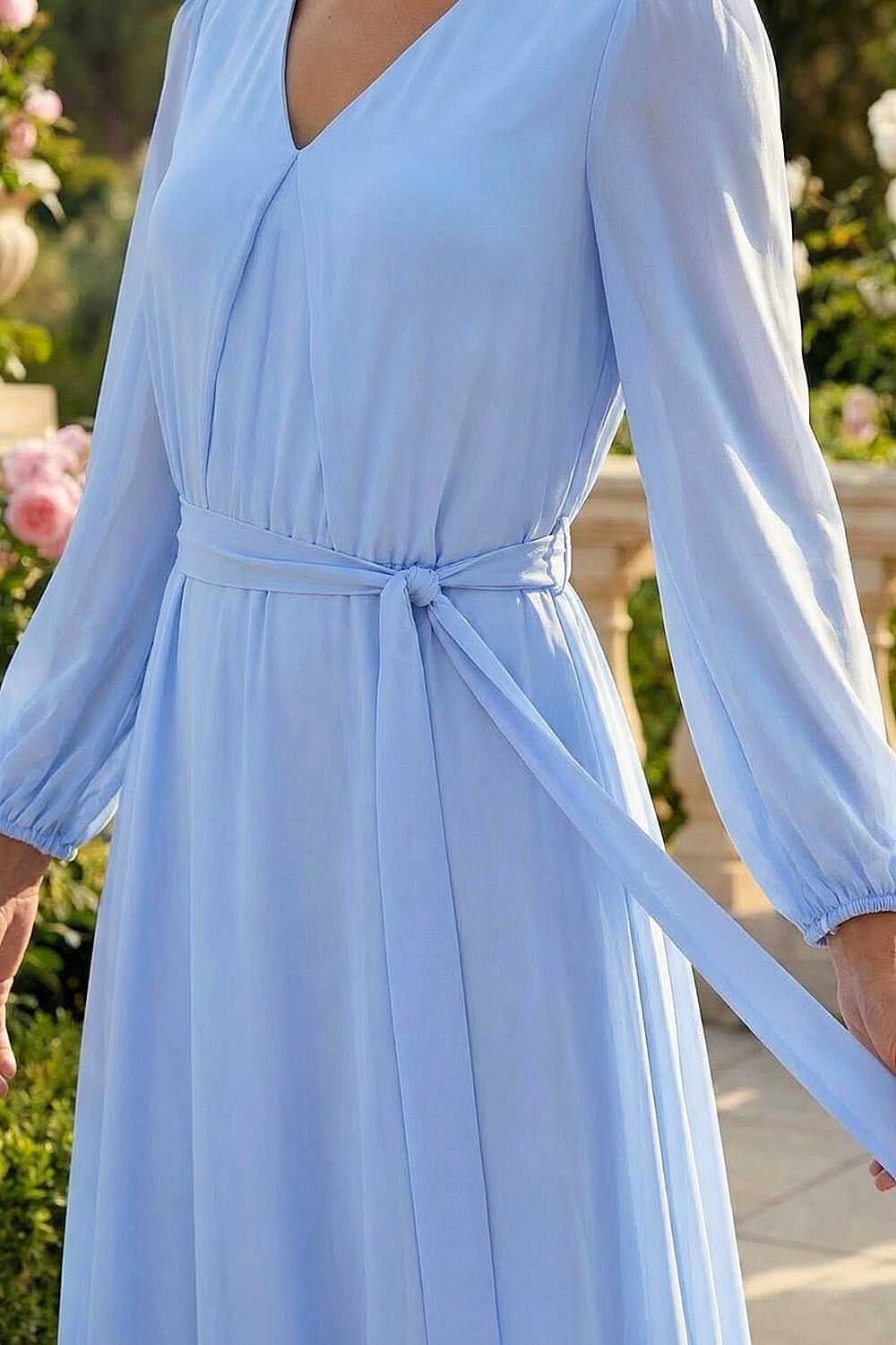 Blue Chiffon V-Neck Midi Dress, Image 5 of 4