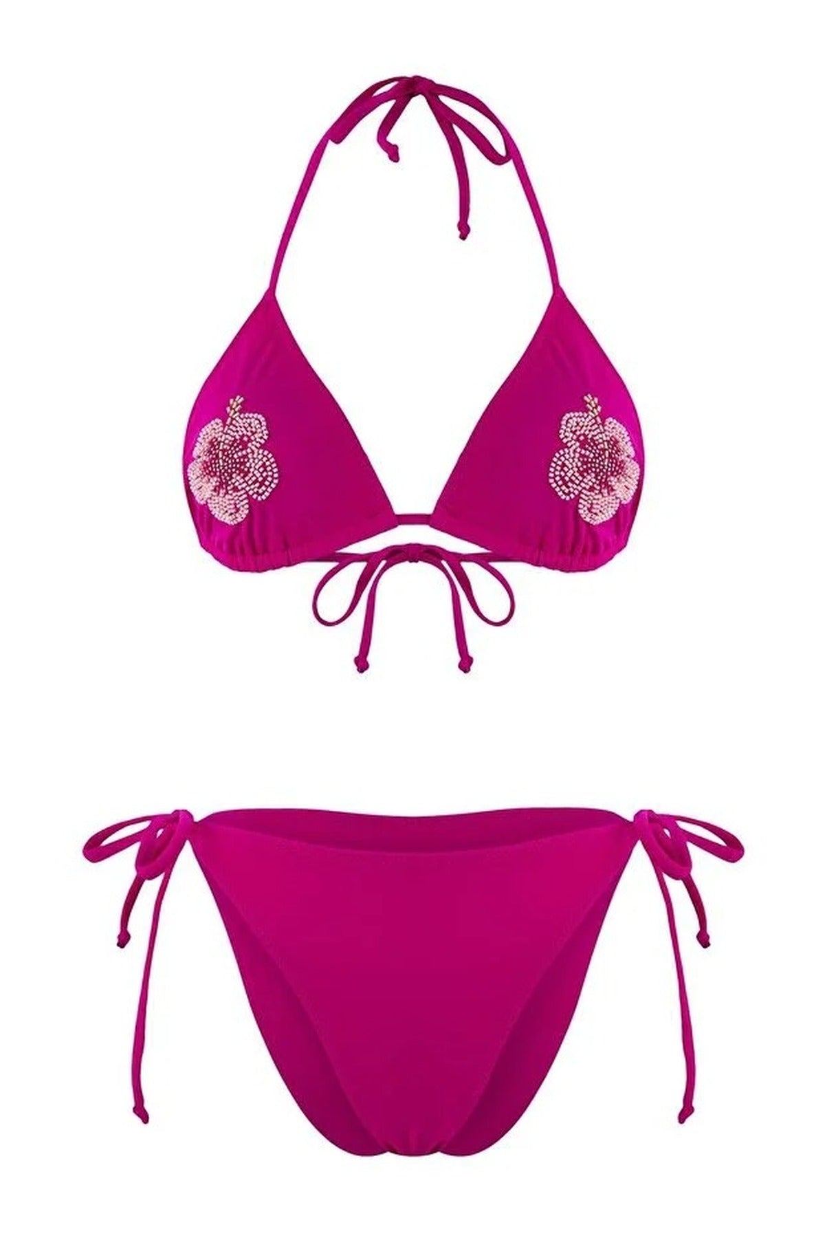 Fuchsia WOVCOR Fuchsia Embroidered Triangle Tie Side Bikini Set, Image 2 of 4