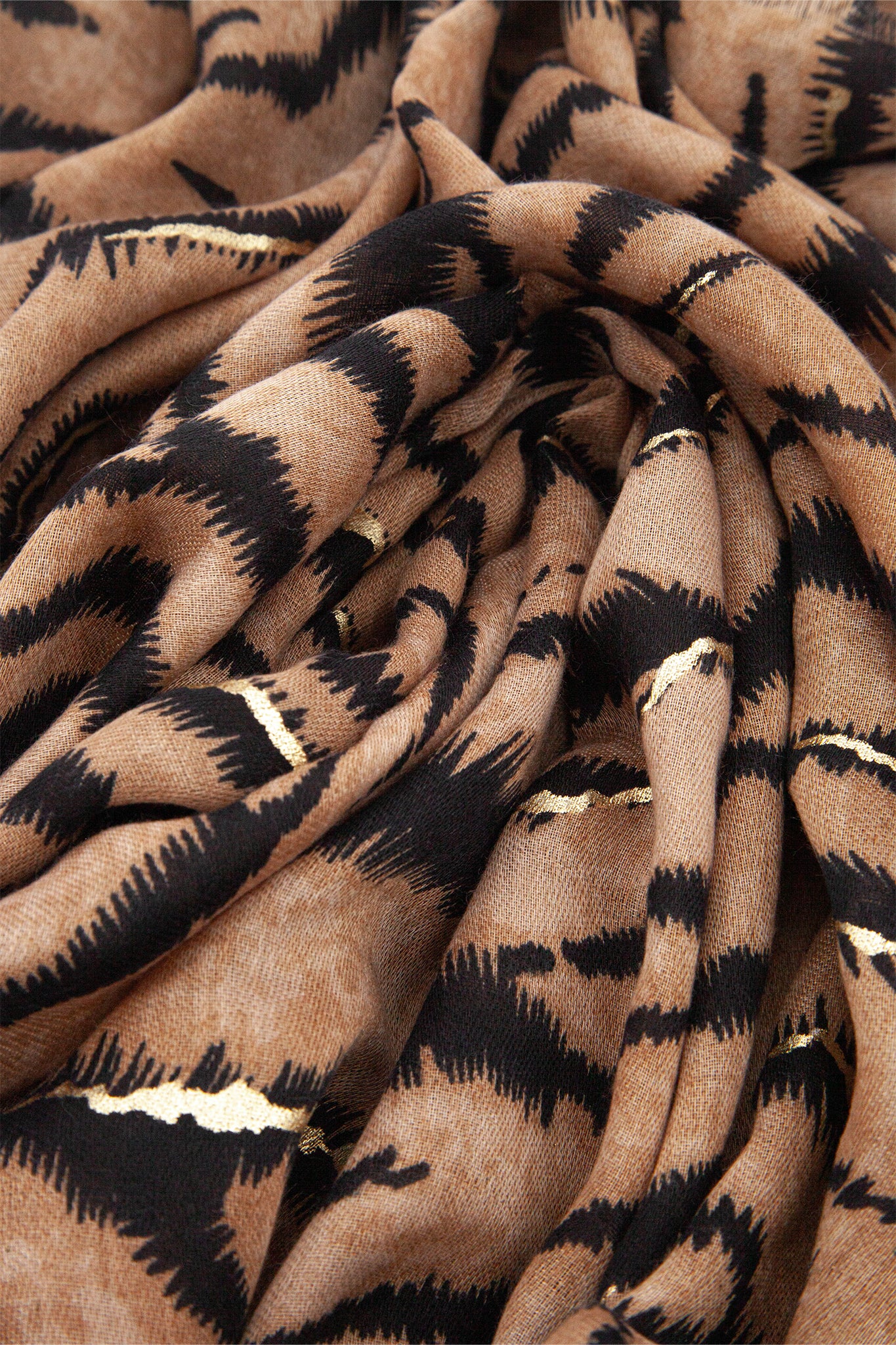 Brown Sarta Brown Tiger Stripe Lightweight Foil Scarf, Image 4 of 4