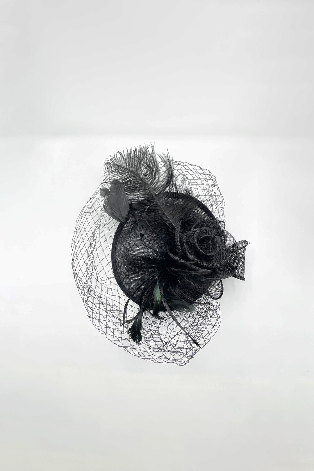 Black Large Feather & Net Disc Fascinator, Image 2 of 2