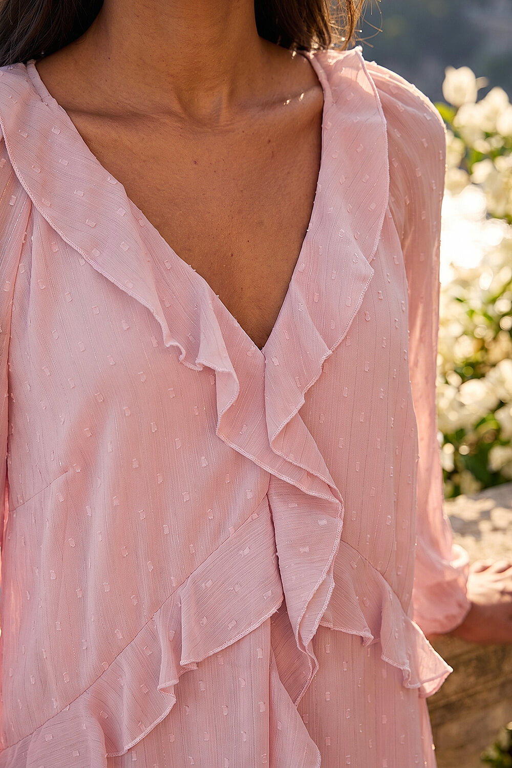 Light Pink Metallic Dobby Frill Dress, Image 5 of 4