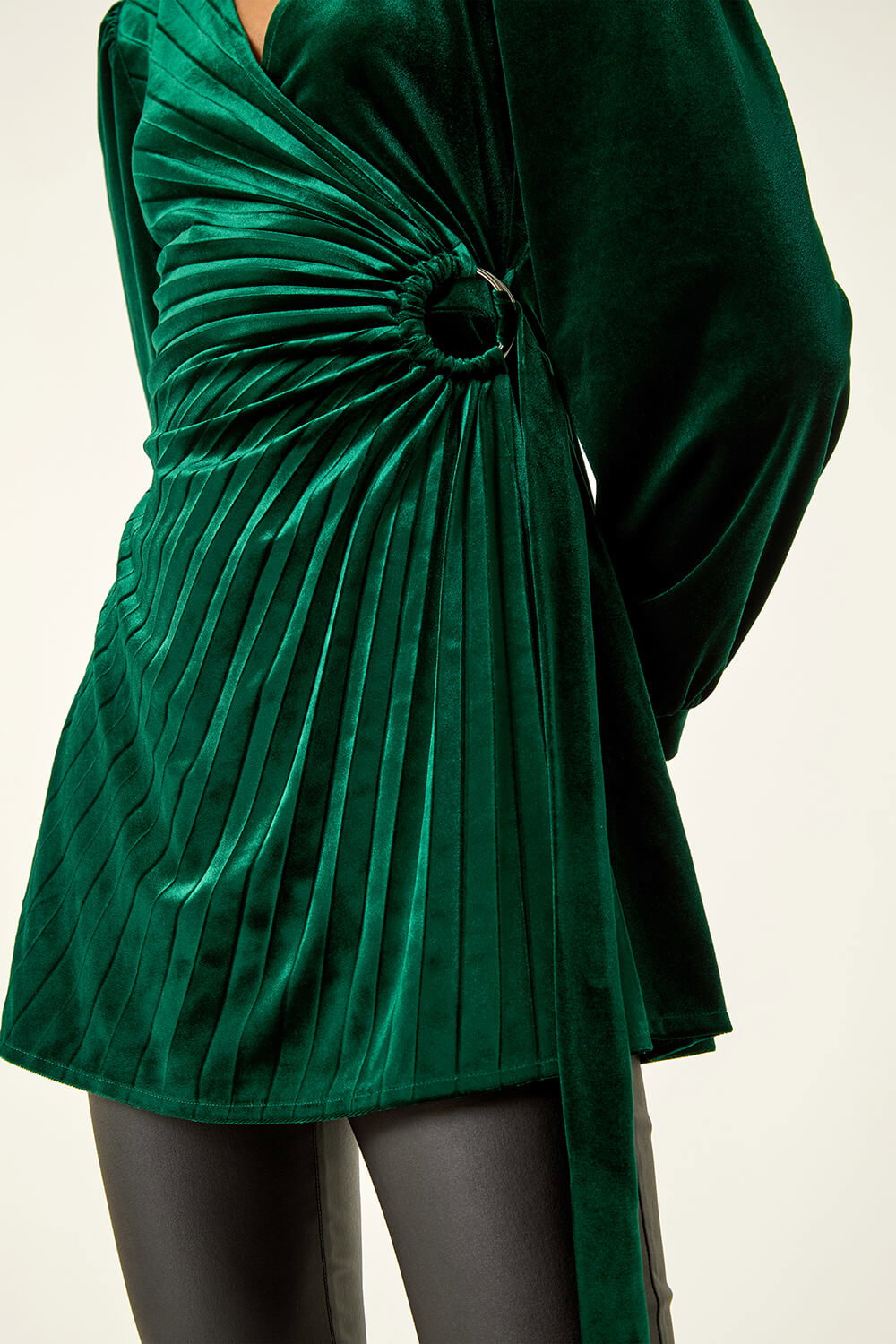 Green Velvet Pleated Wrap Top, Image 6 of 5