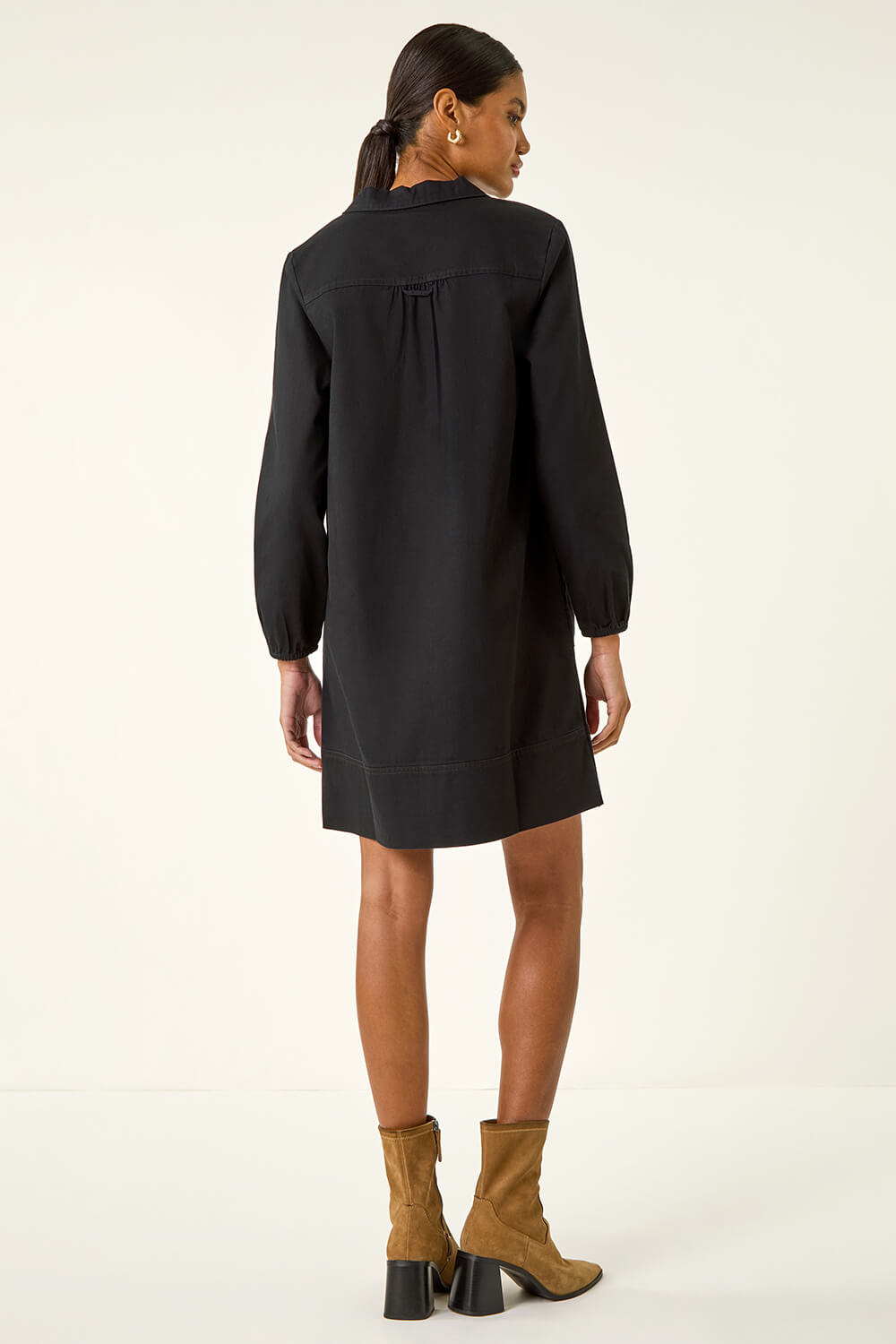 Black Collared Shift Shirt Dress, Image 4 of 5