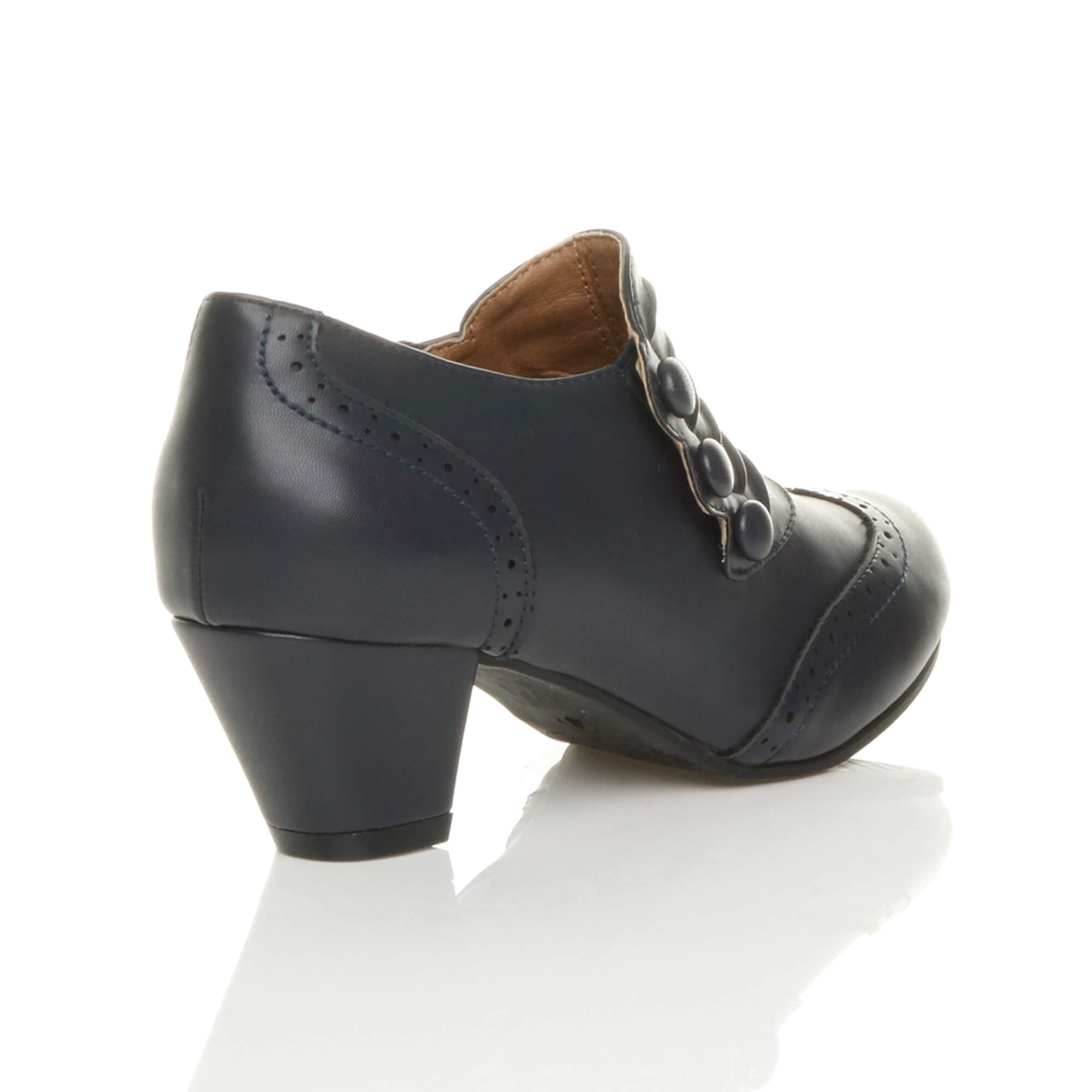Navy Blue AJVANI Navy Blue Mid Heel Brogue Button Ankle Boots Shoe Boots, Image 4 of 6