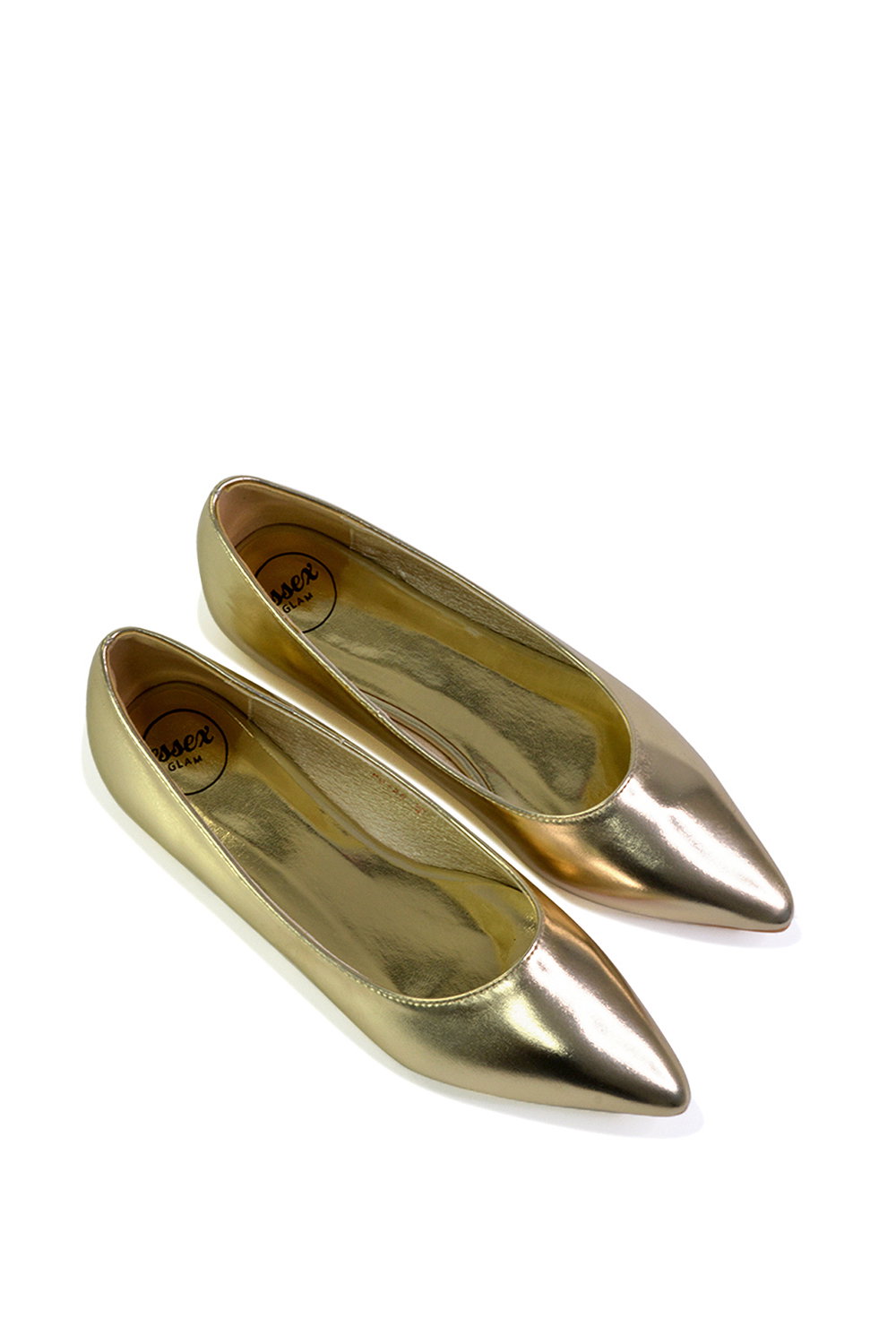 Gold 'Bubbles' Pointed Toe Slip on Flat Ballerina Pump Shoes, Image 3 of 5