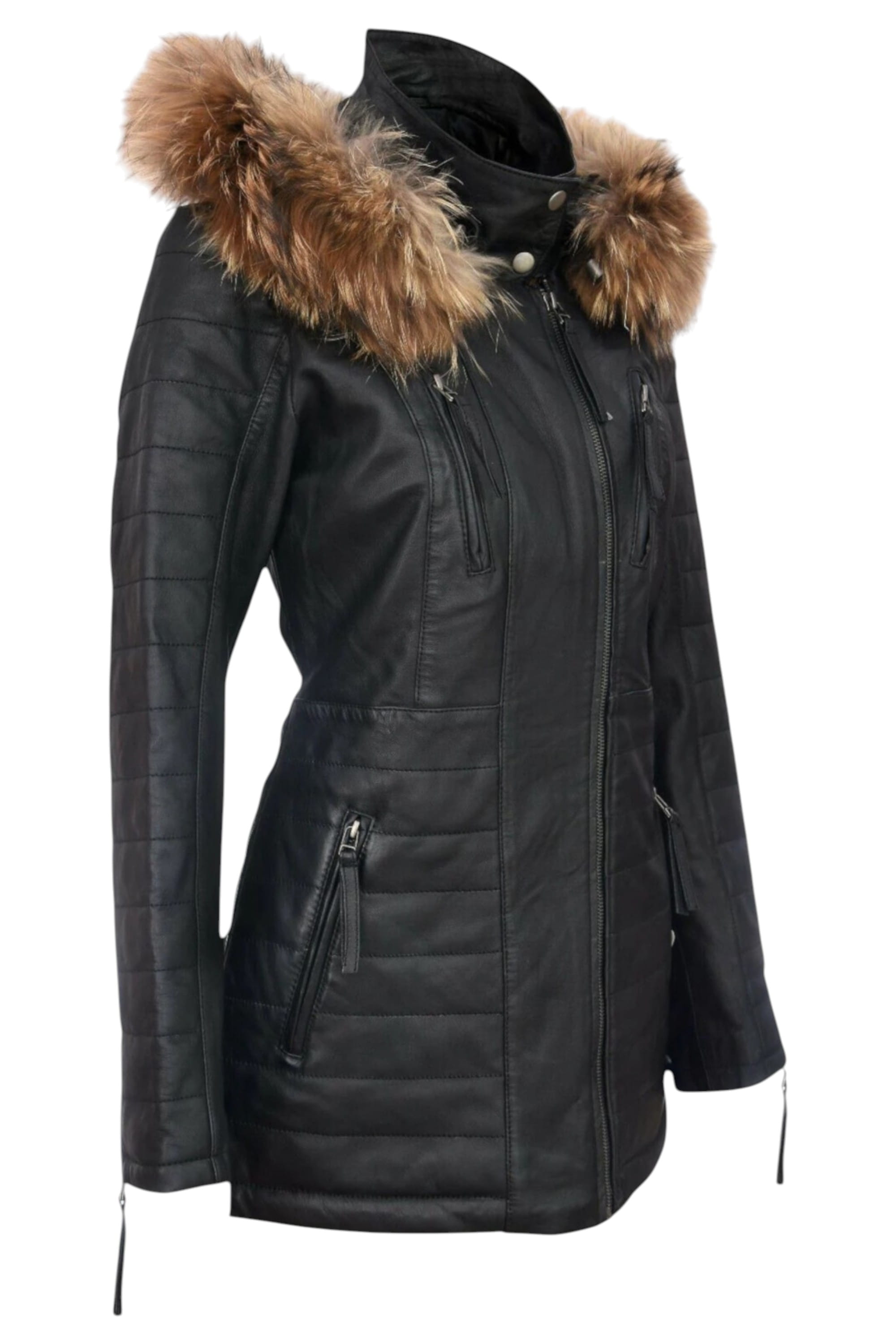 Blue Quilted Leather Parka Jacket-Bowen, Image 4 of 7