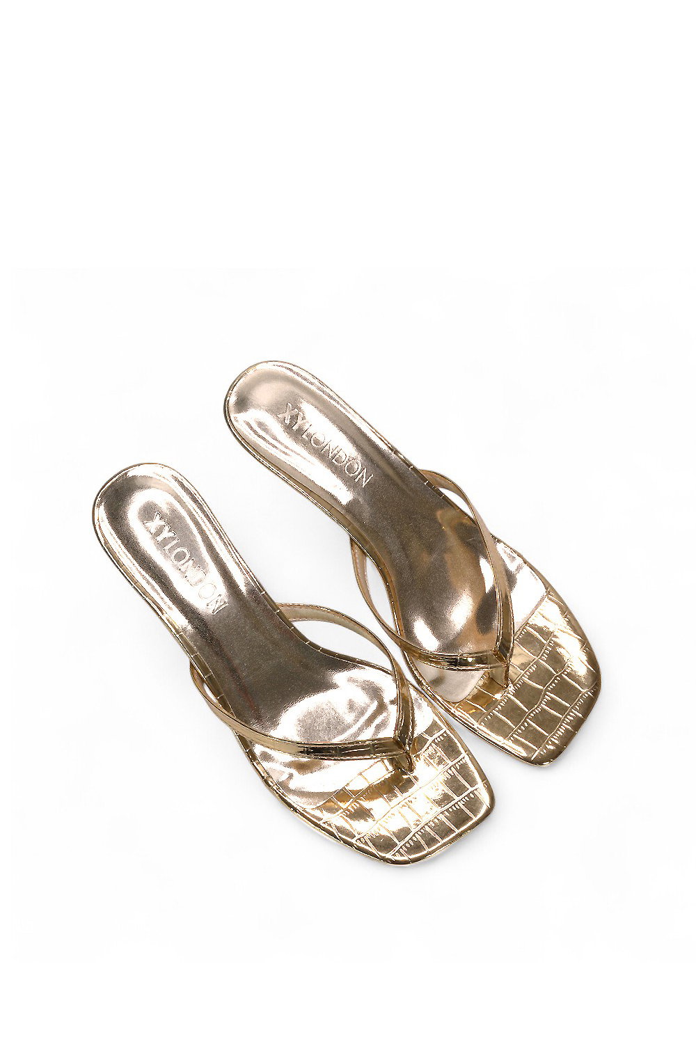 Gold XY LONDON Gold 'Jane' Toe Post Low Kitten Heel Mule Sandal Shoes, Image 6 of 6