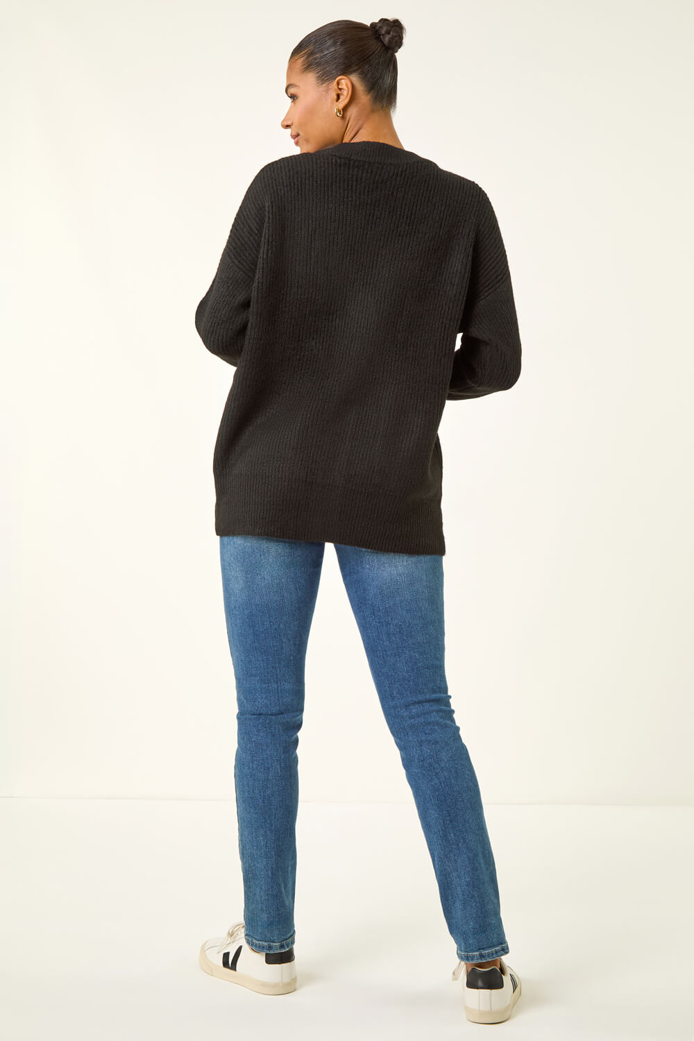 Black Relaxed Longline Cardigan , Image 4 of 5