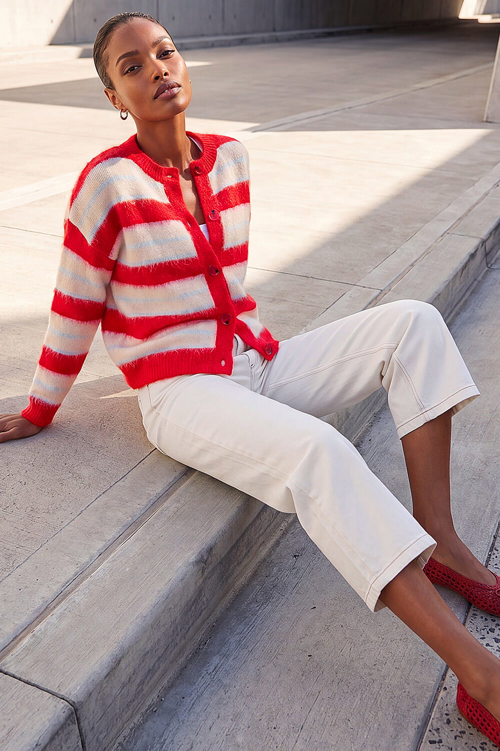 Red Stripe Knit Cardigan, Image 3 of 4
