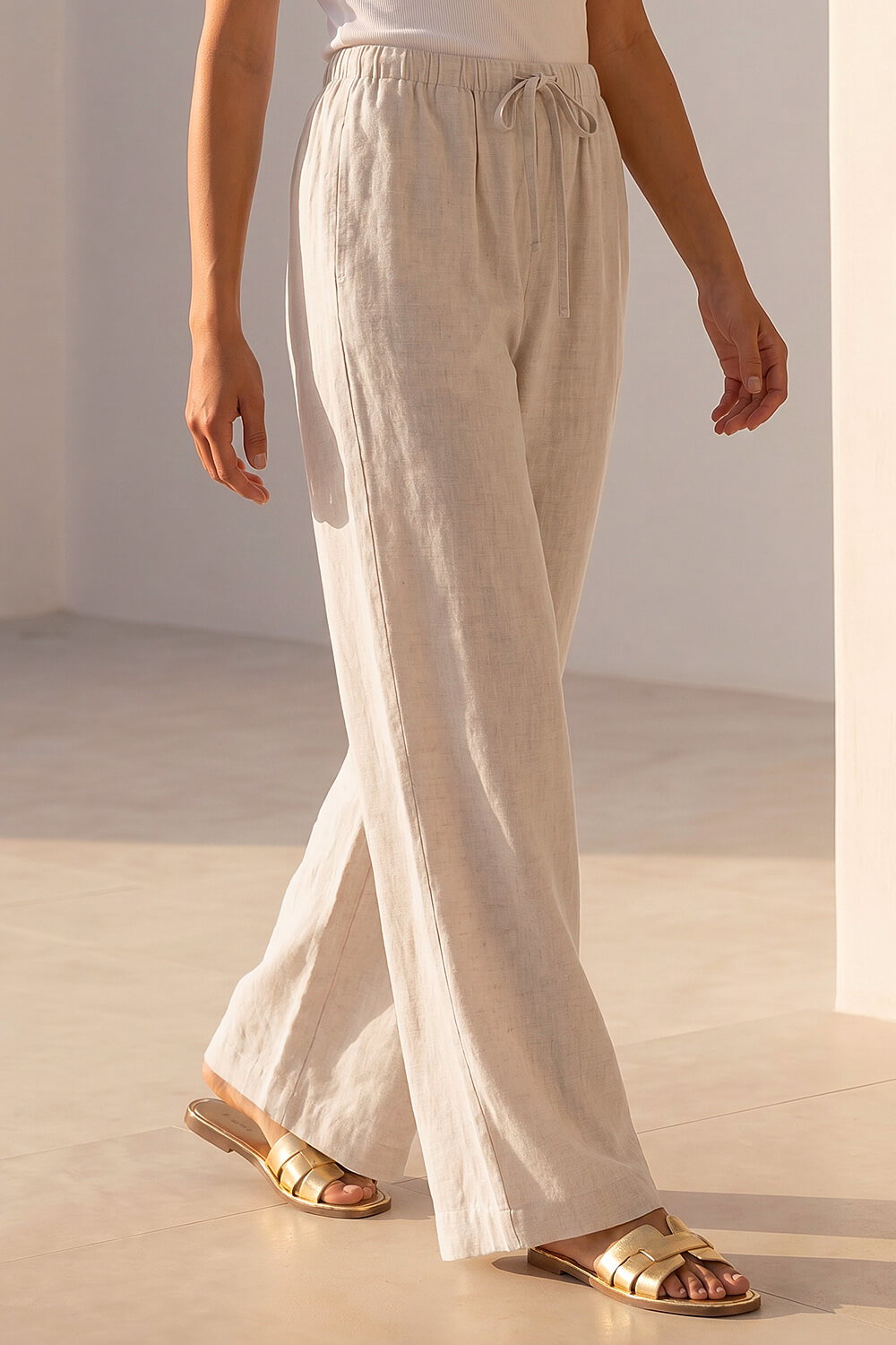 Natural Petite Linen Blend Wide Leg Trouser, Image 3 of 4