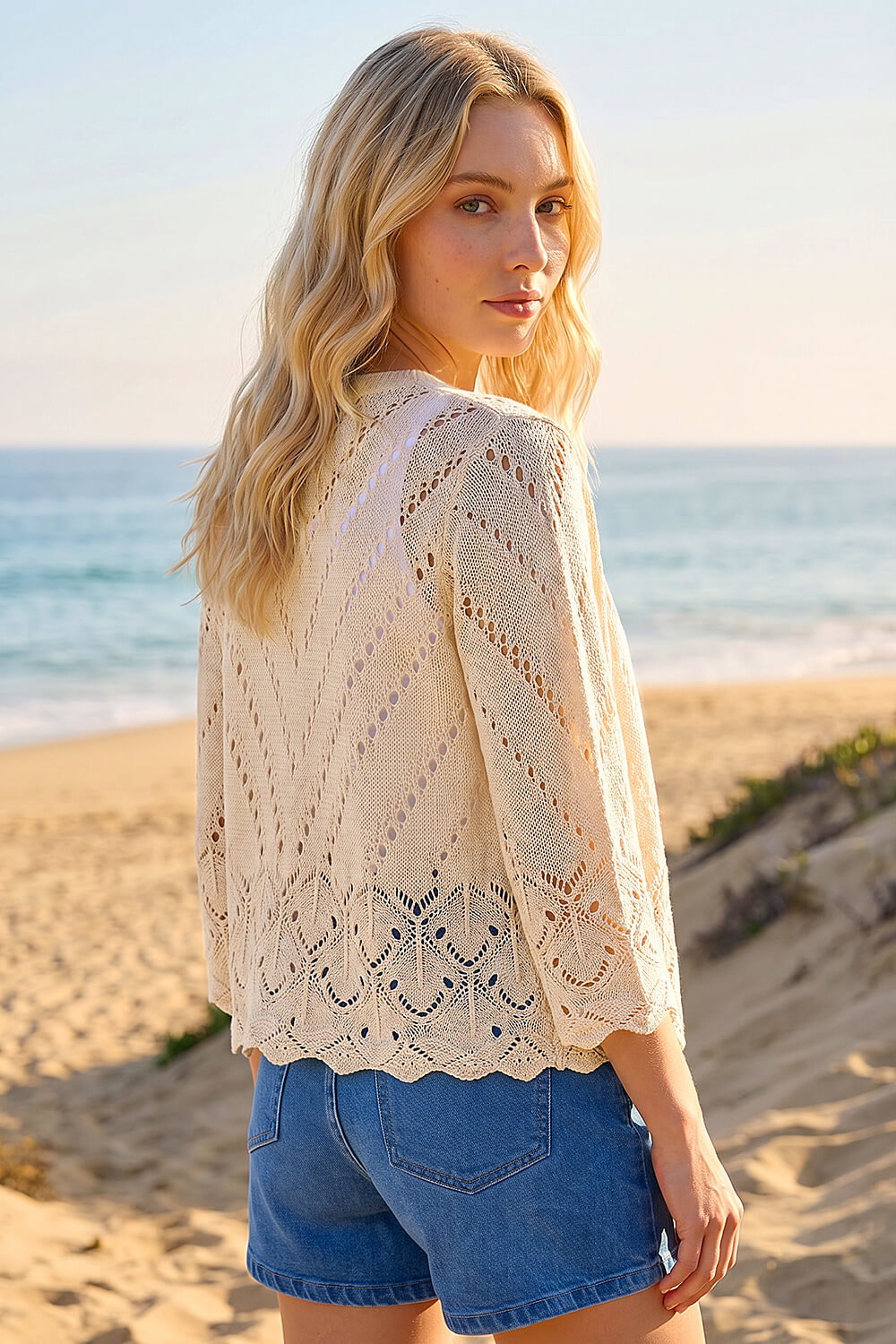 Ivory Pointelle Knit Cardigan, Image 4 of 4