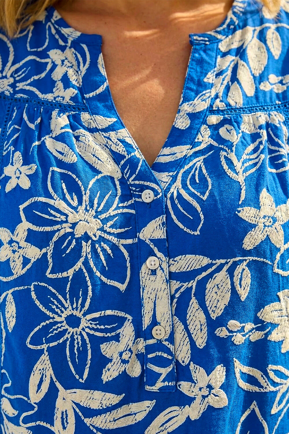 Blue Floral Print V-Neck Vest Top, Image 5 of 4