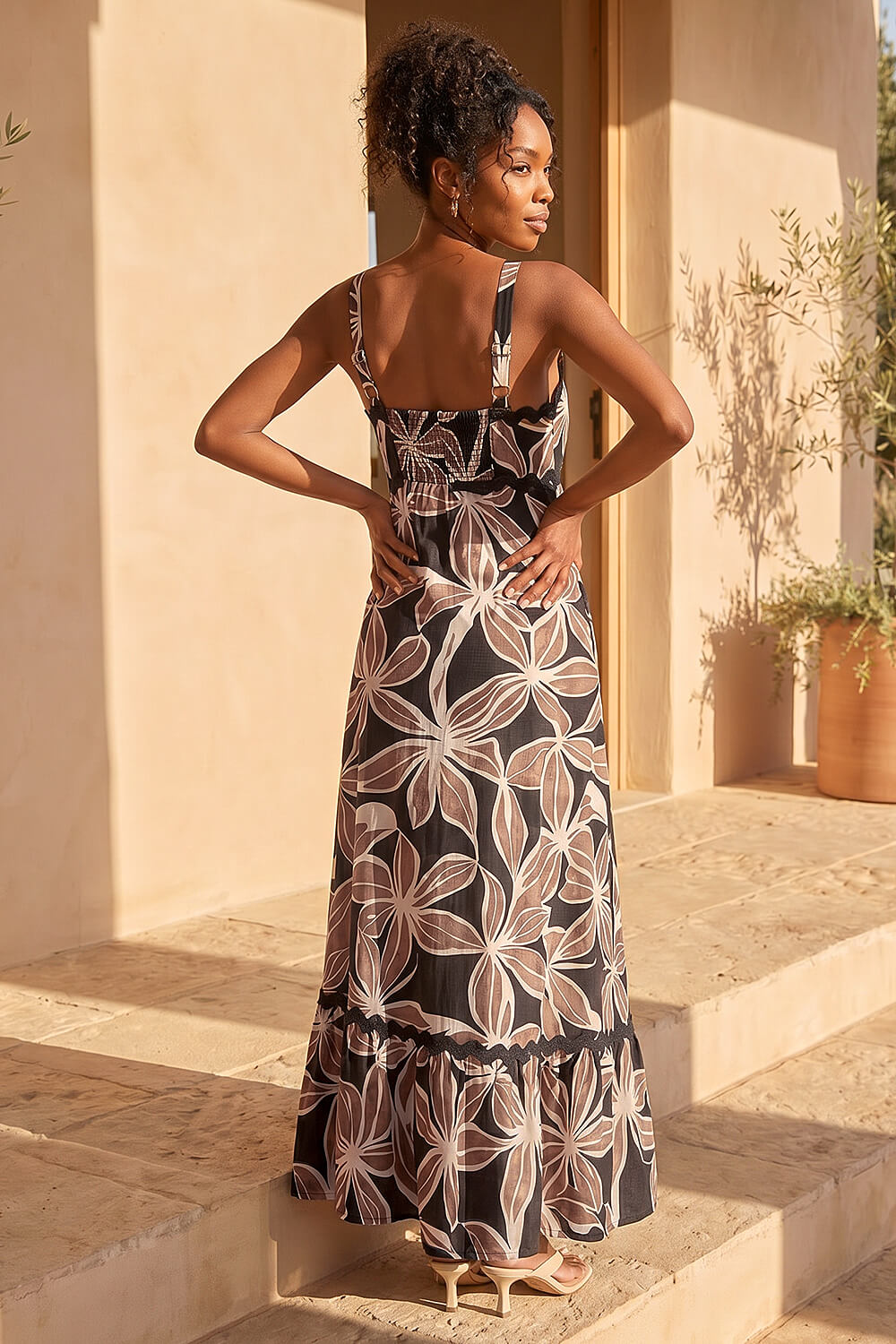 Mocha Floral Ric Rac Maxi Dress, Image 4 of 4