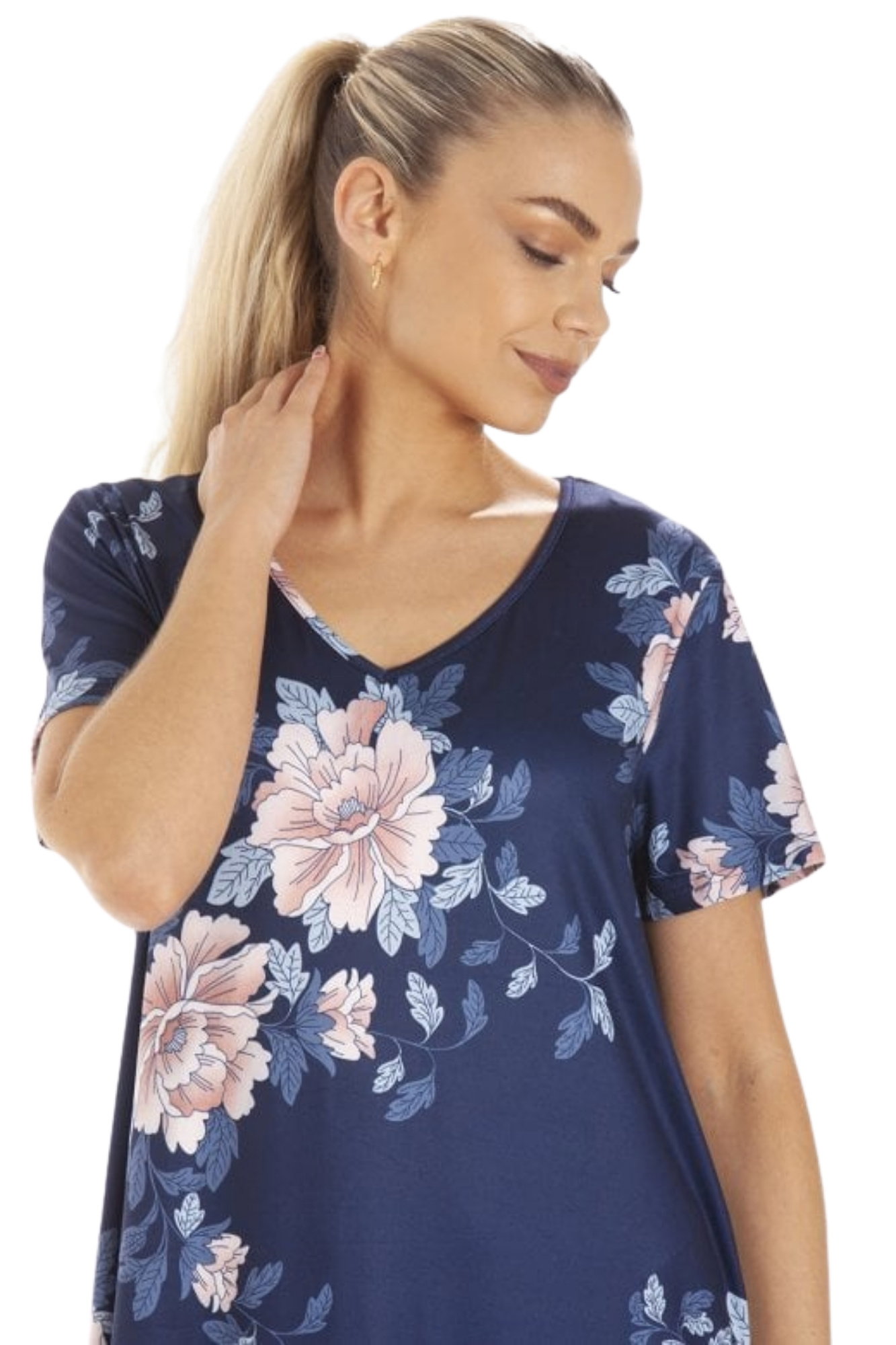 Navy Lightweight Floral Print Nightdress, Image 5 of 5