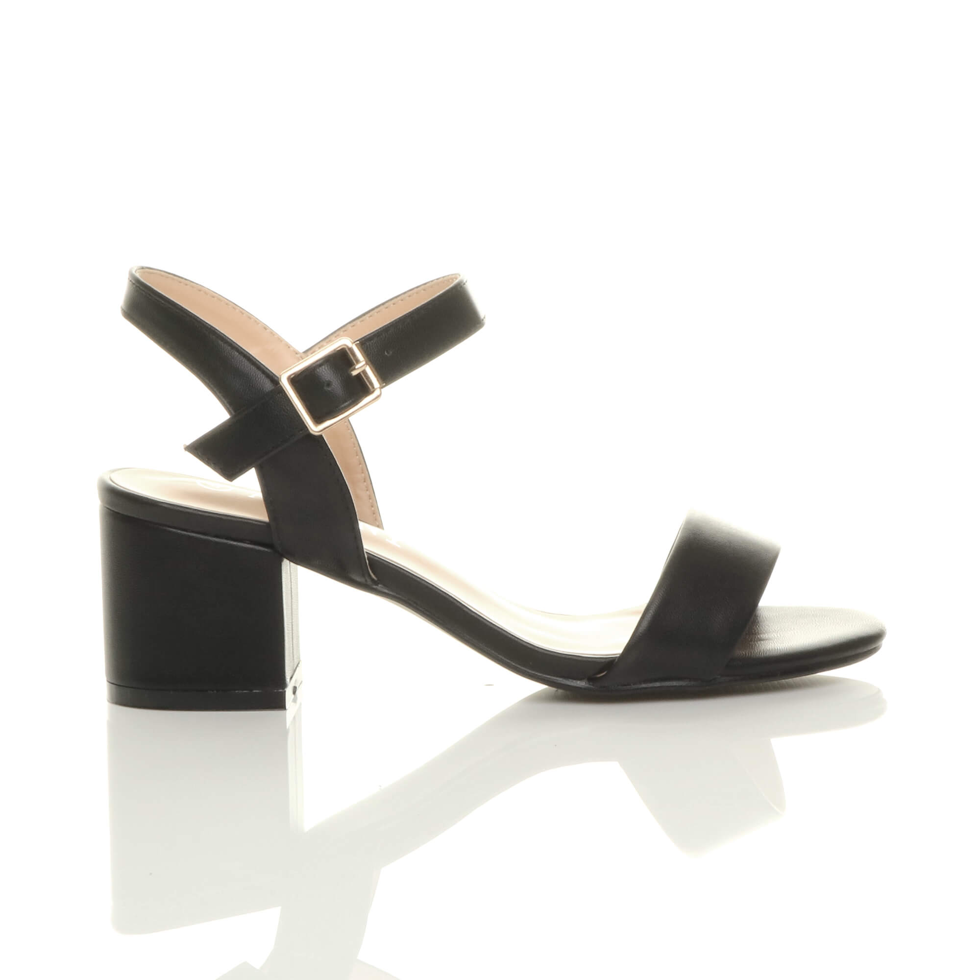Black AJVANI Black Mid Block Heel Strappy Sandals, Image 2 of 6