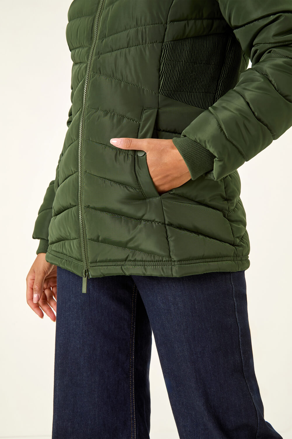 Khaki Faux Fur Hooded Quilt Coat, Image 6 of 5