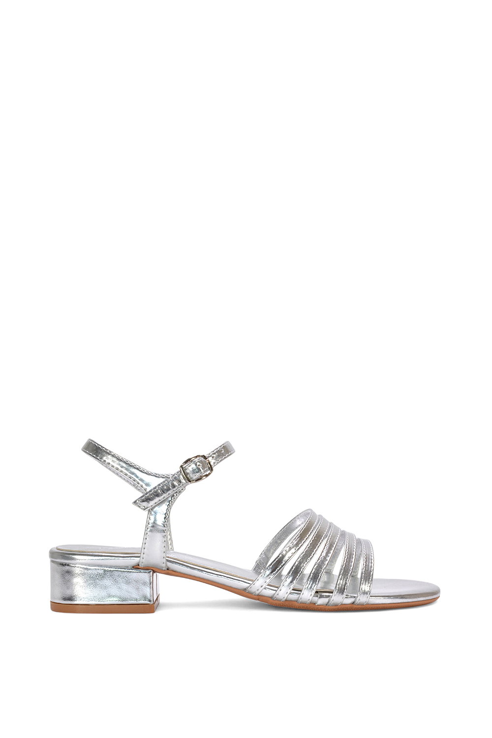 Silver 'Katie' Low Heel Open Toe Sandals With Ankle Strap, Image 1 of 5