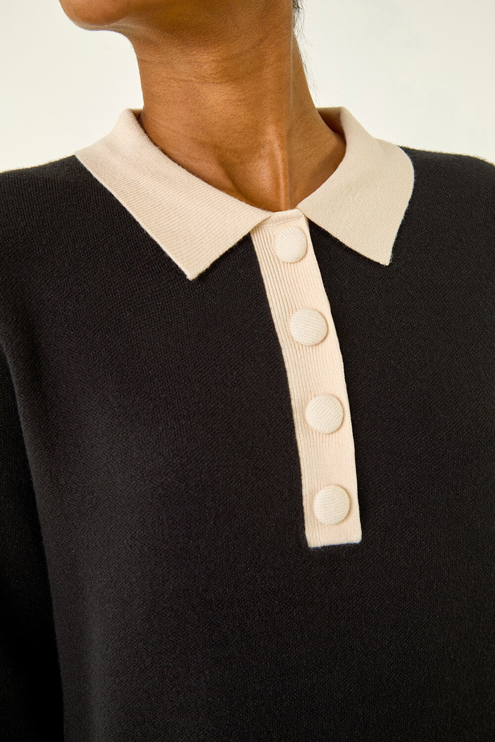 Black Button Detail Knitted Dress, Image 6 of 5