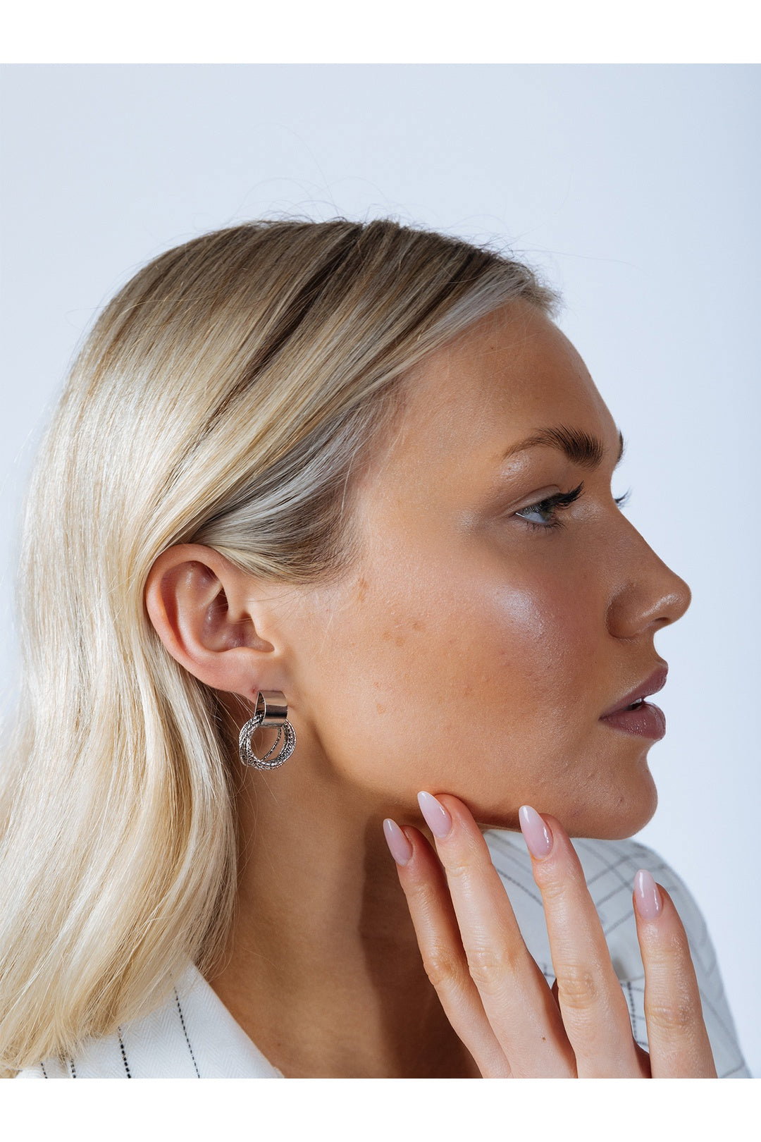 Silver Multi-Layer Circle Stud Earrings, Image 2 of 4