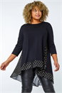Black Curve Metallic Print Chiffon Hem Top, Image 1 of 5