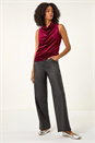 Wine Glitter Velvet Cowl Neck Stretch Top, Image 2 of 5