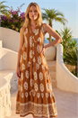 Tan Border Print Smock Maxi Dress, Image 2 of 4