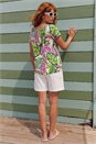 Pink Leaf Print V-Neck Stretch Top, Image 3 of 4